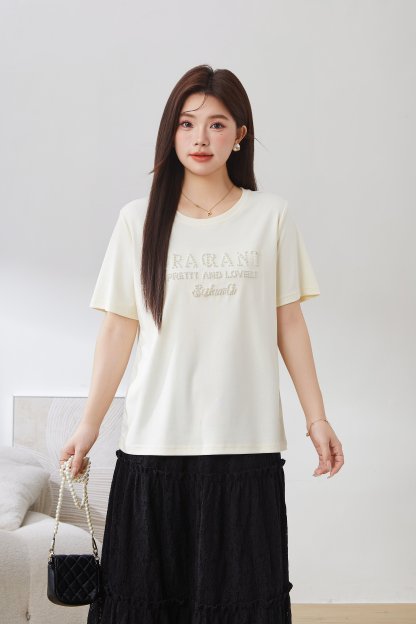Beaded Casual Versatile T-Shirt EXZ3057