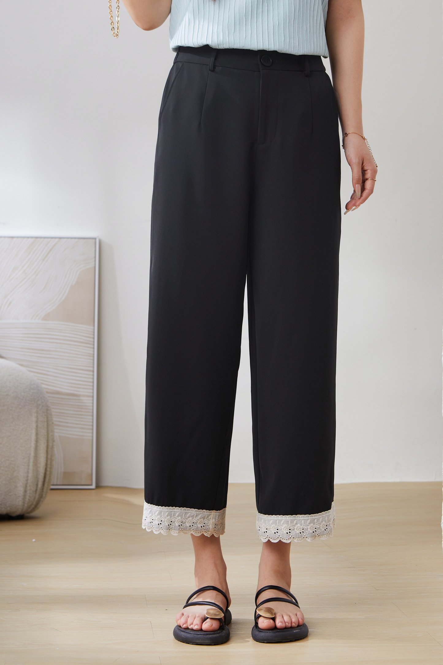 Chiffon Lace Hem Casual Nine-point Pants EXK5038