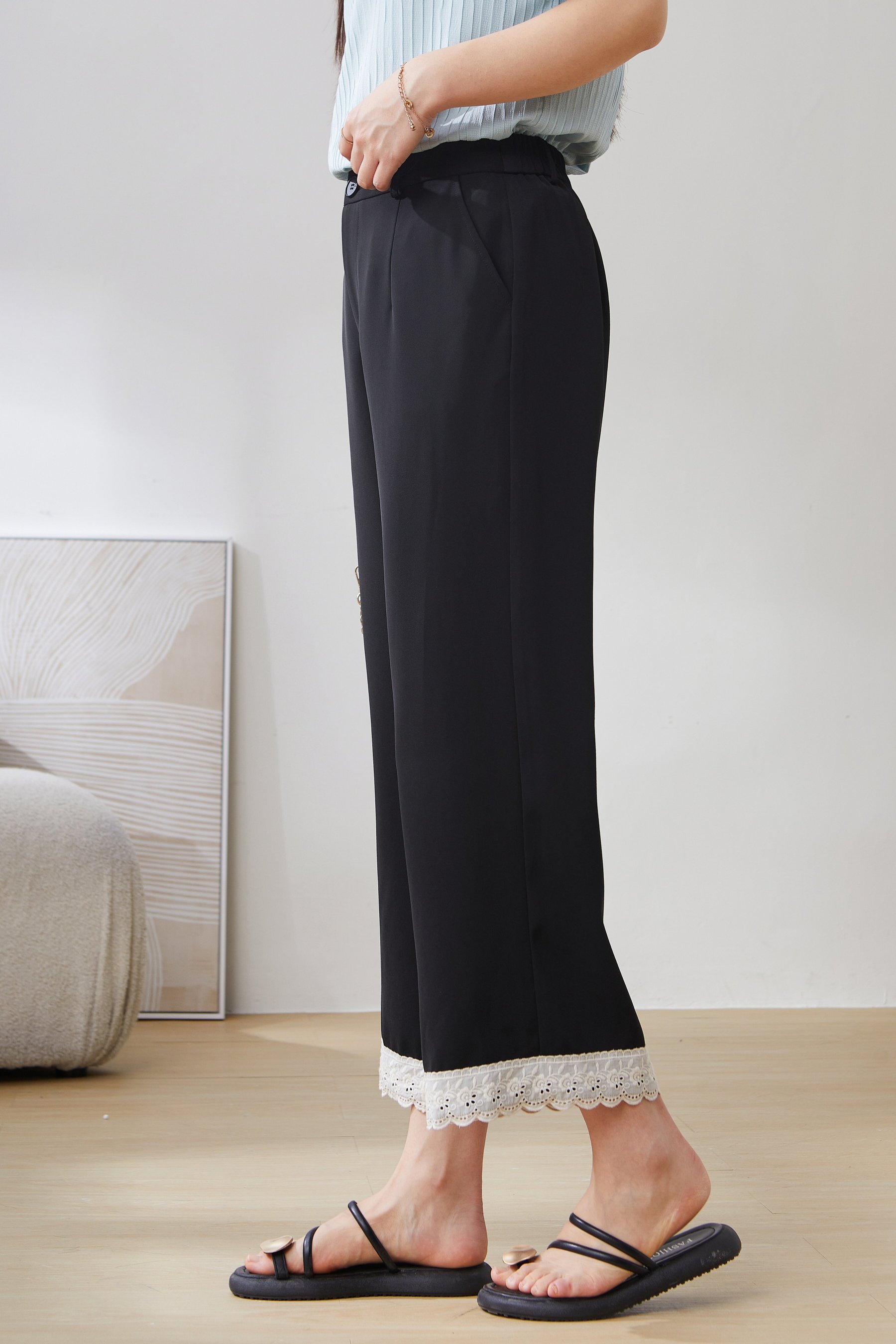 Chiffon Lace Hem Casual Nine-point Pants EXK5038