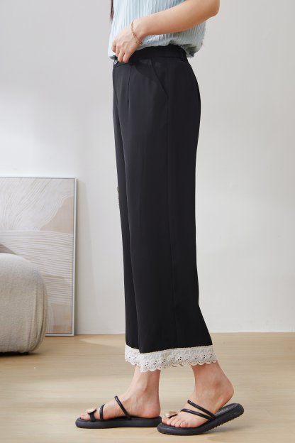 Chiffon Lace Hem Casual Nine-point Pants EXK5038