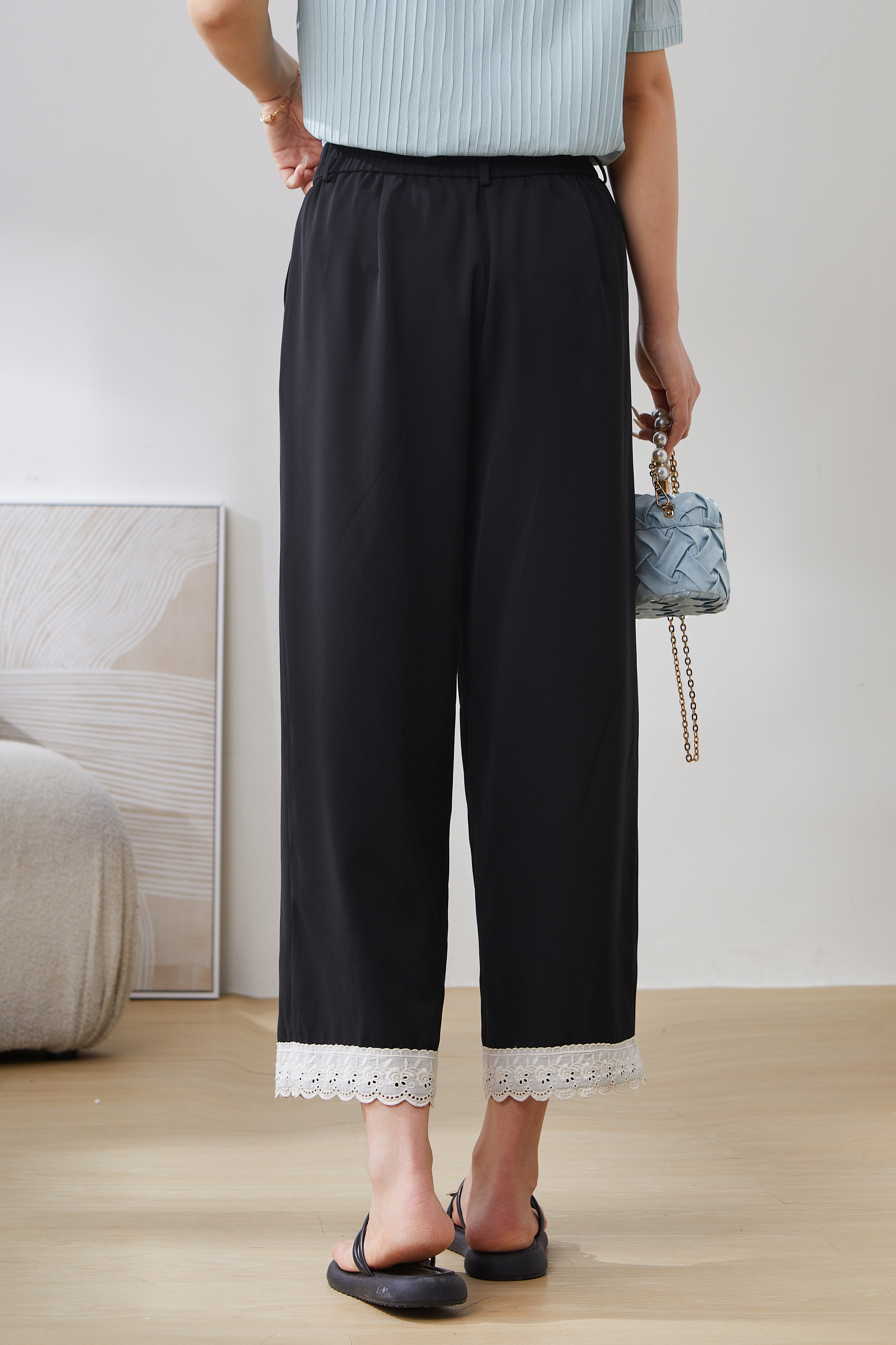 Chiffon Lace Hem Casual Nine-point Pants EXK5038