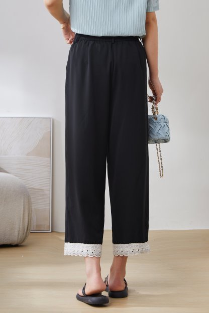 Chiffon Lace Hem Casual Nine-point Pants EXK5038