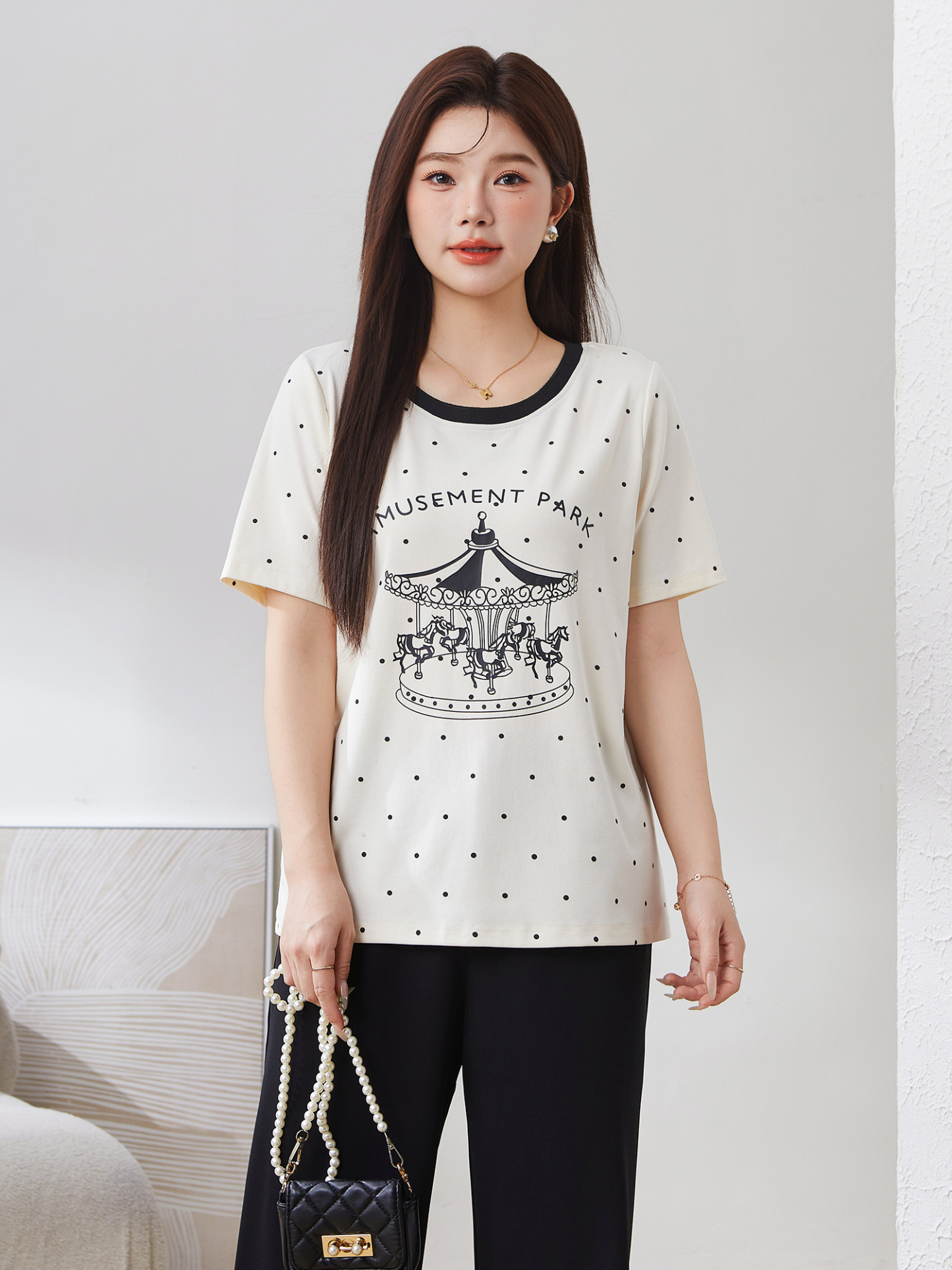 Polka Dot Carousel Print Top EXZ5050