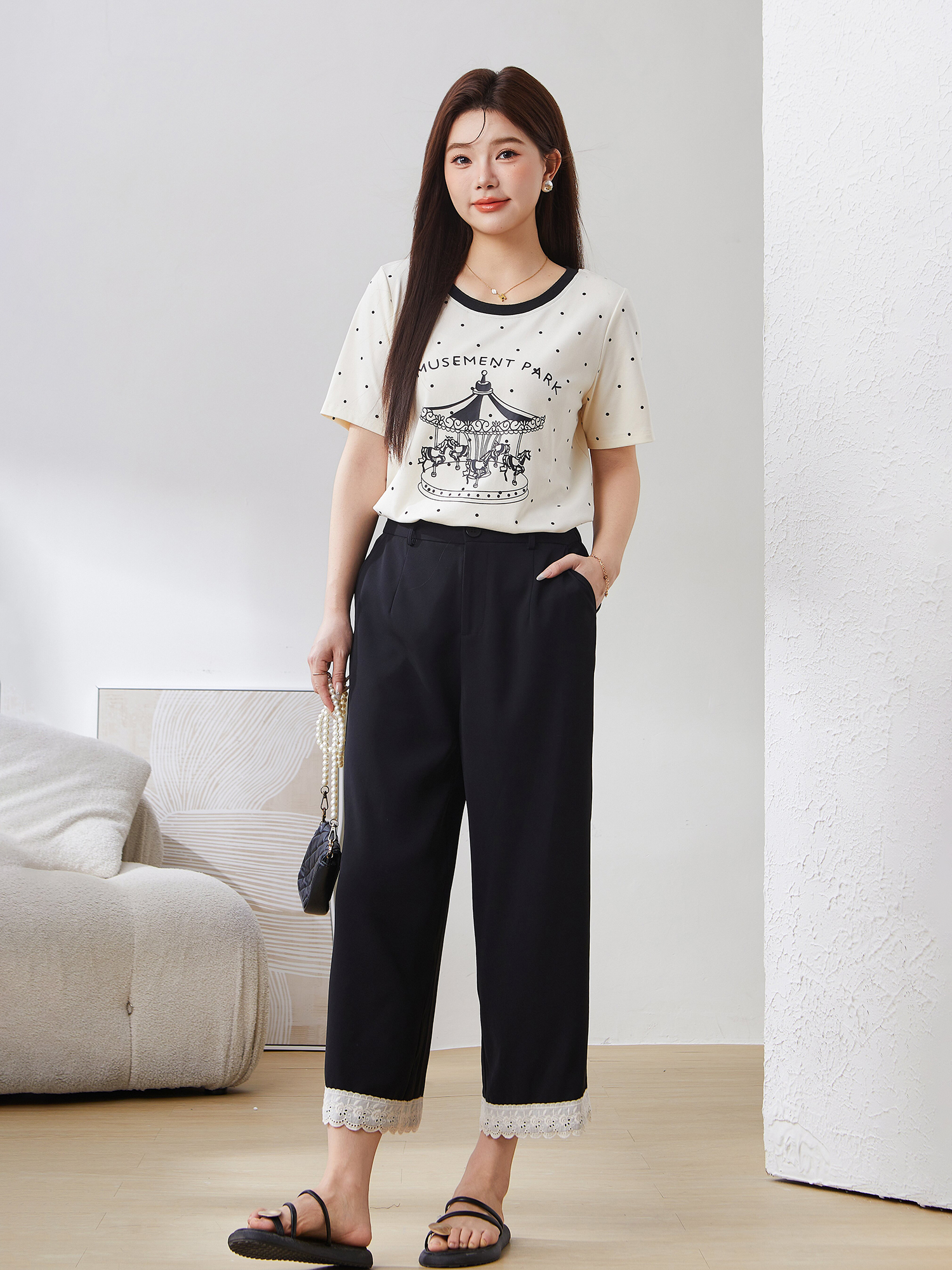 Polka Dot Carousel Print Top EXZ5050