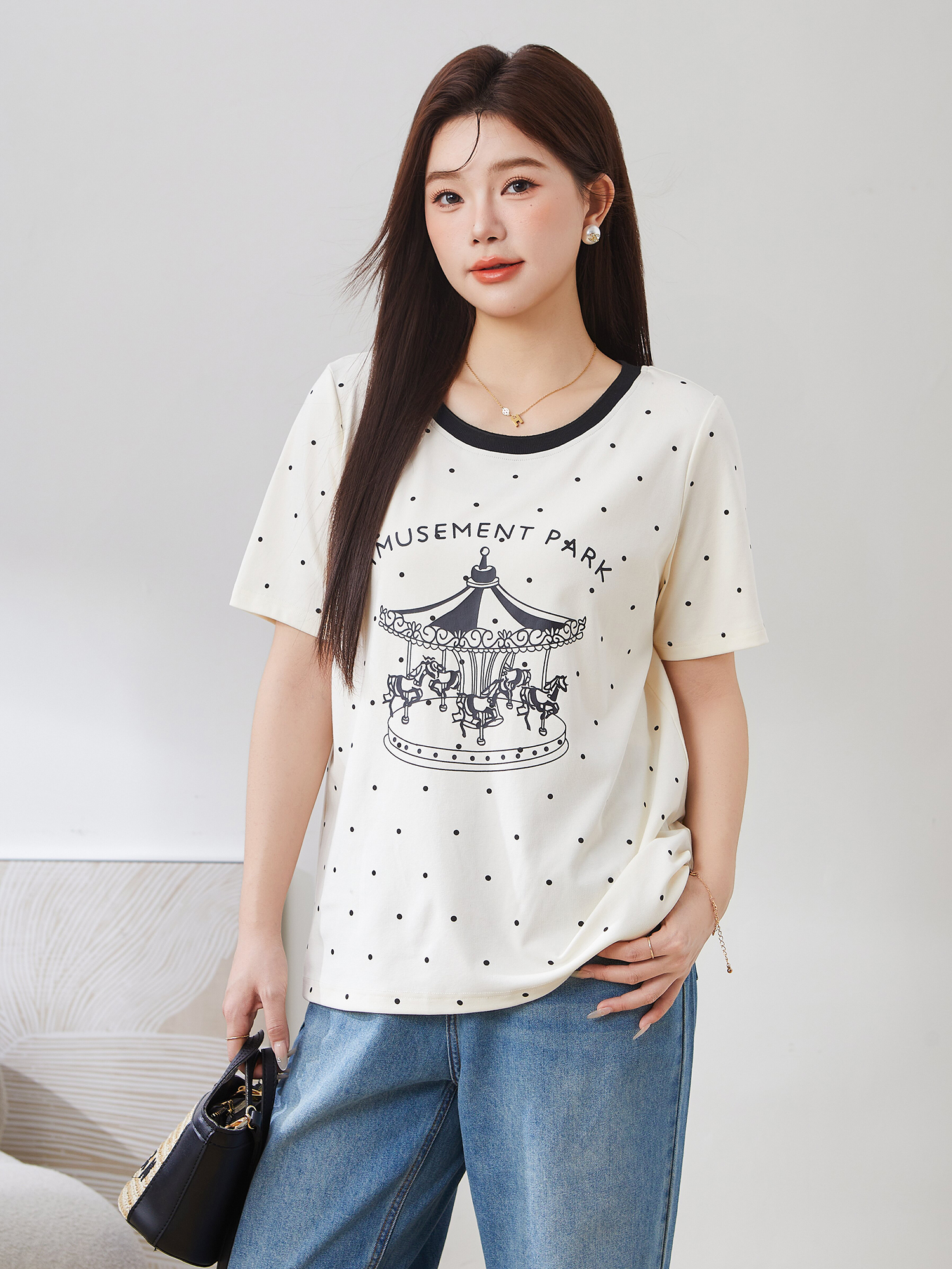 Polka Dot Carousel Print Top EXZ5050