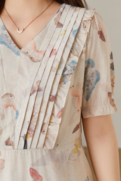 Casual V-neck floral bubble sleeve dress DXQ1607