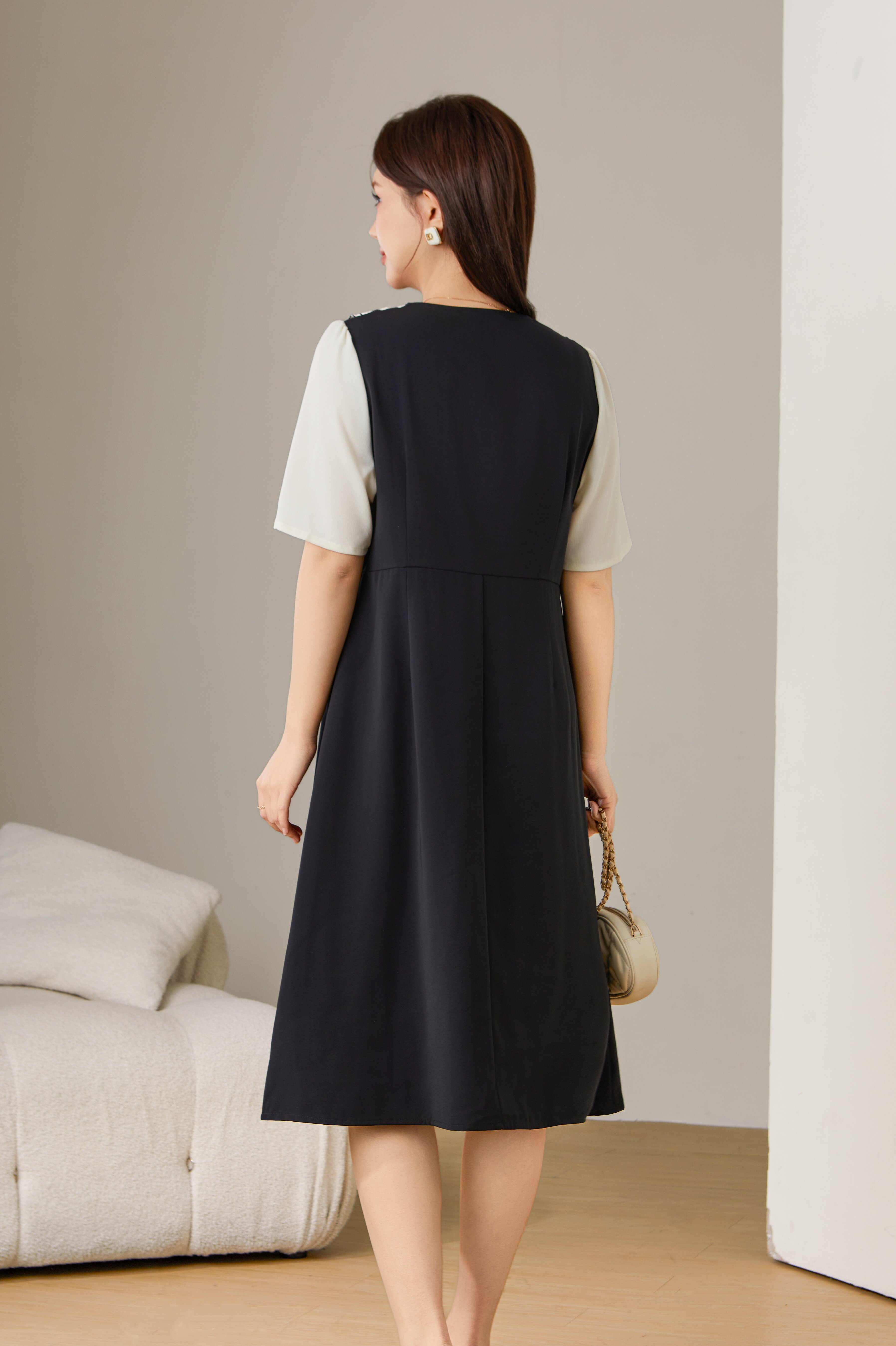 Doll Collar Patchwork Fake Two-Piece Dress DXQ1929