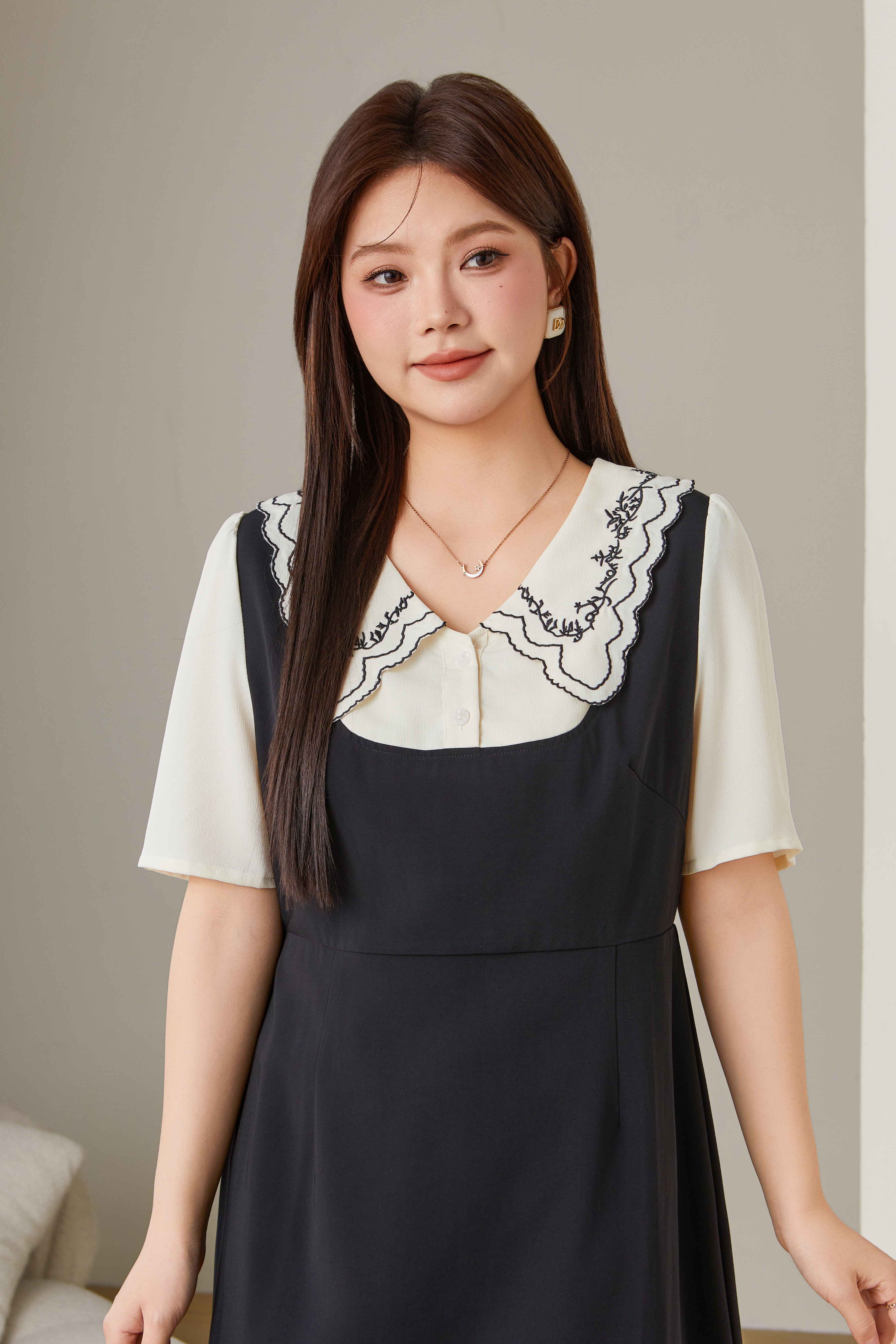 Doll Collar Patchwork Fake Two-Piece Dress DXQ1929