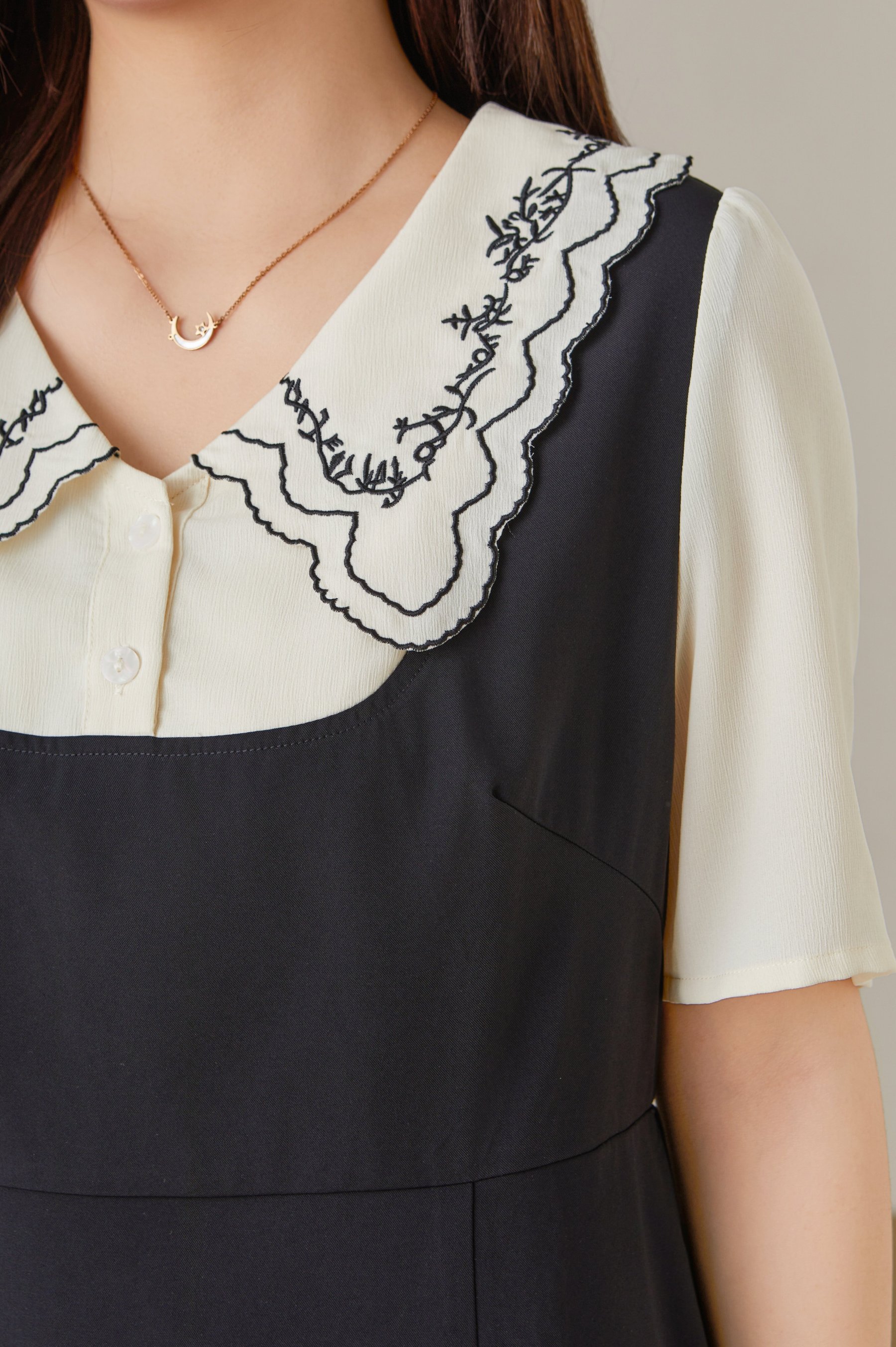 Doll Collar Patchwork Fake Two-Piece Dress DXQ1929