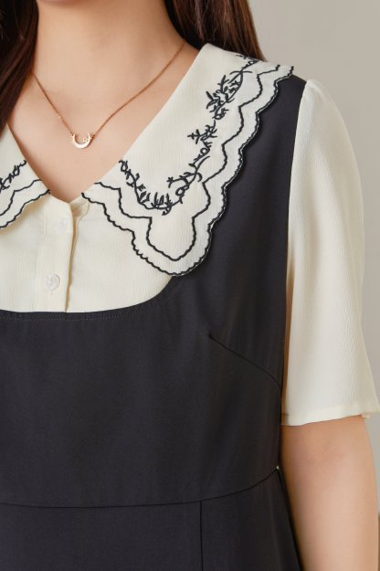 Doll Collar Patchwork Fake Two-Piece Dress DXQ1929