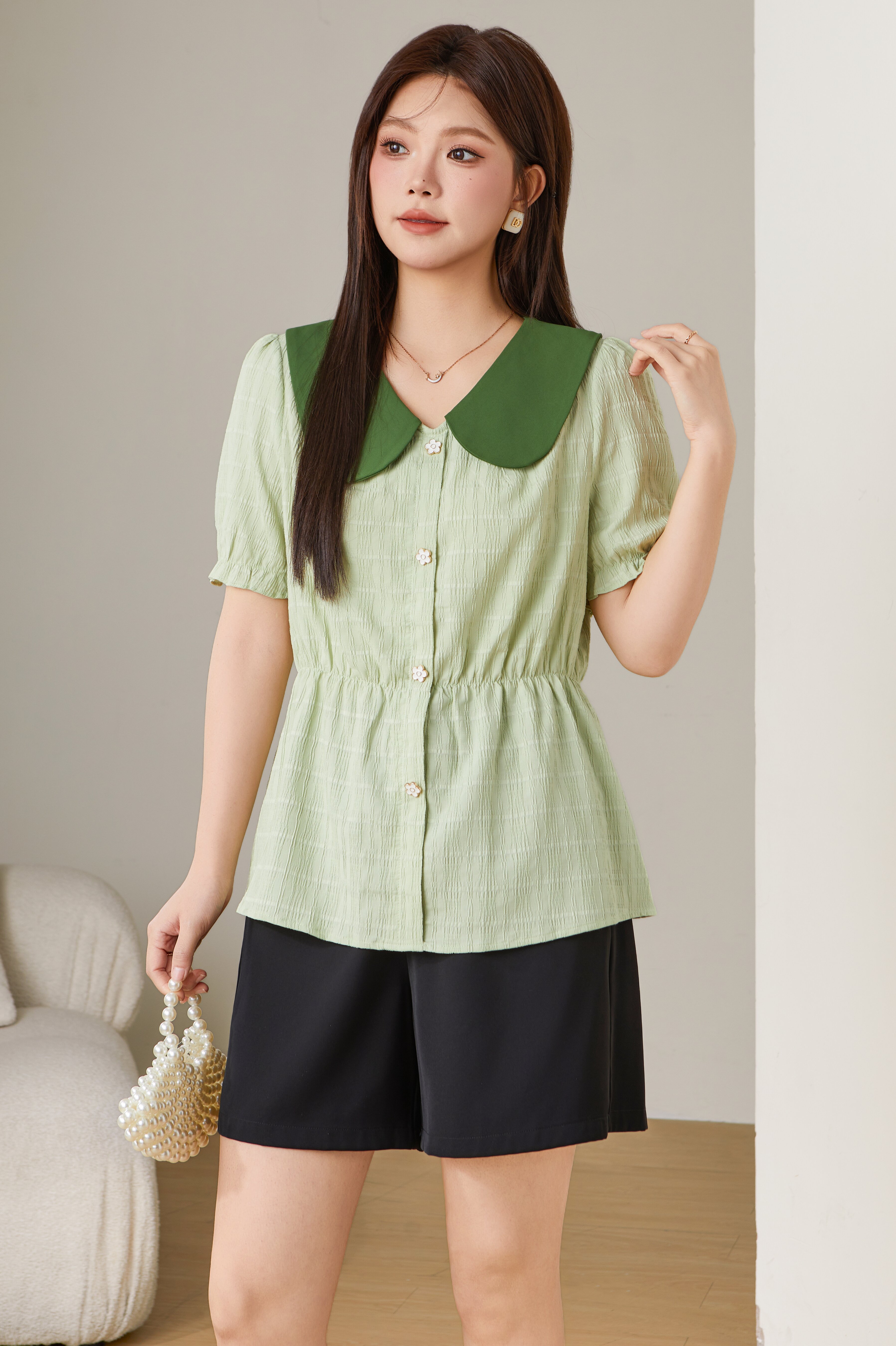 Large Lapel Contrast Color Shirt Dxa0997