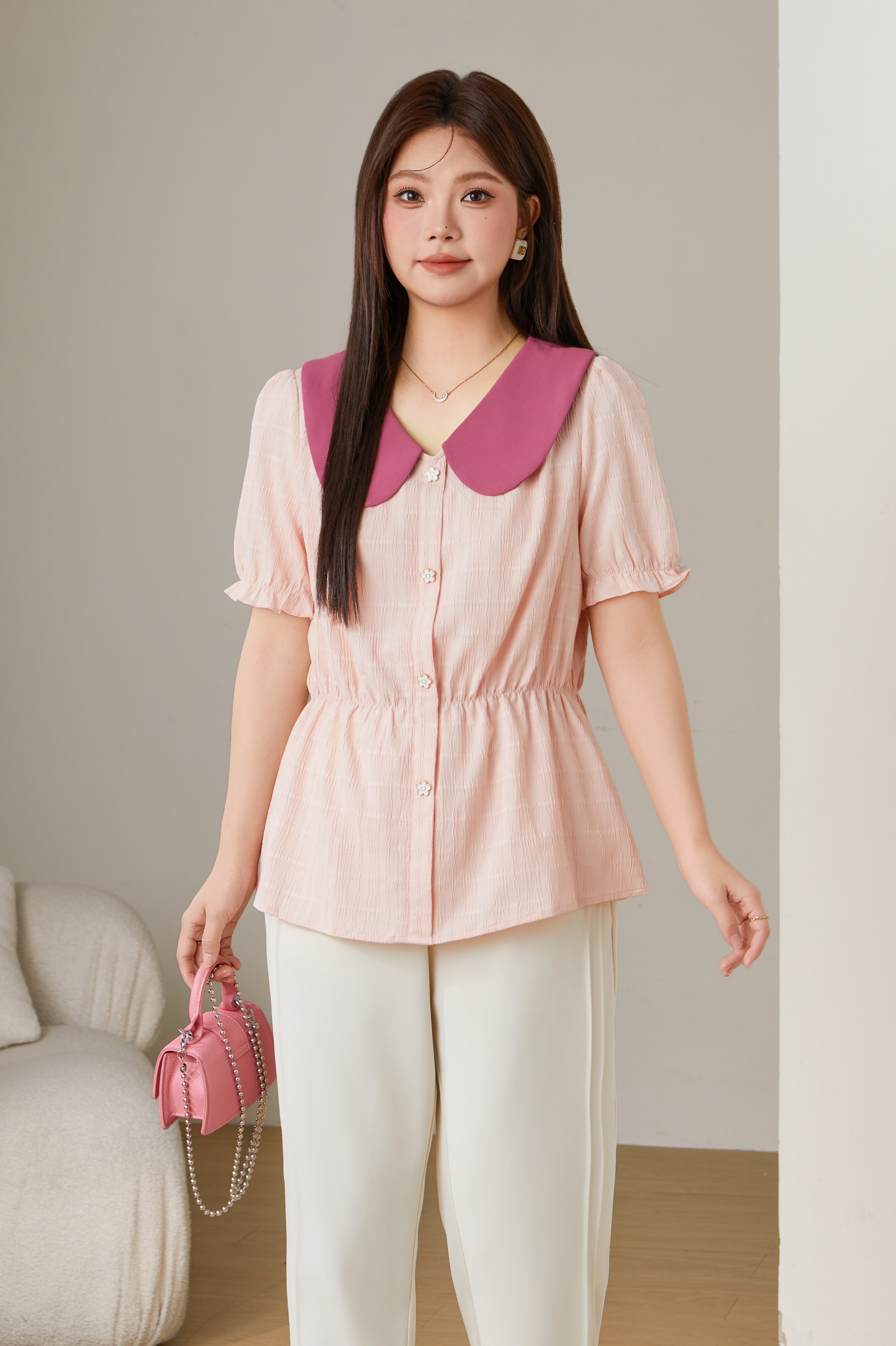 Large Lapel Contrast Color Shirt Dxa0997