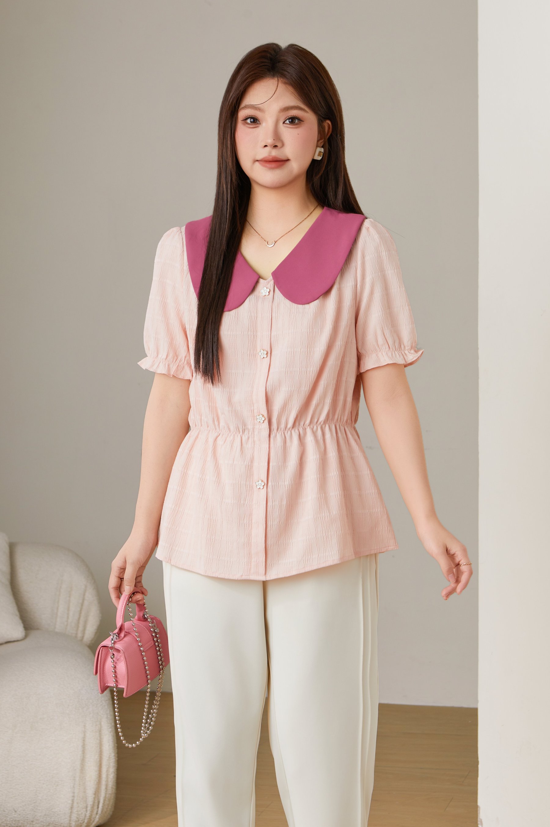 Large Lapel Contrast Color Shirt Dxa0997