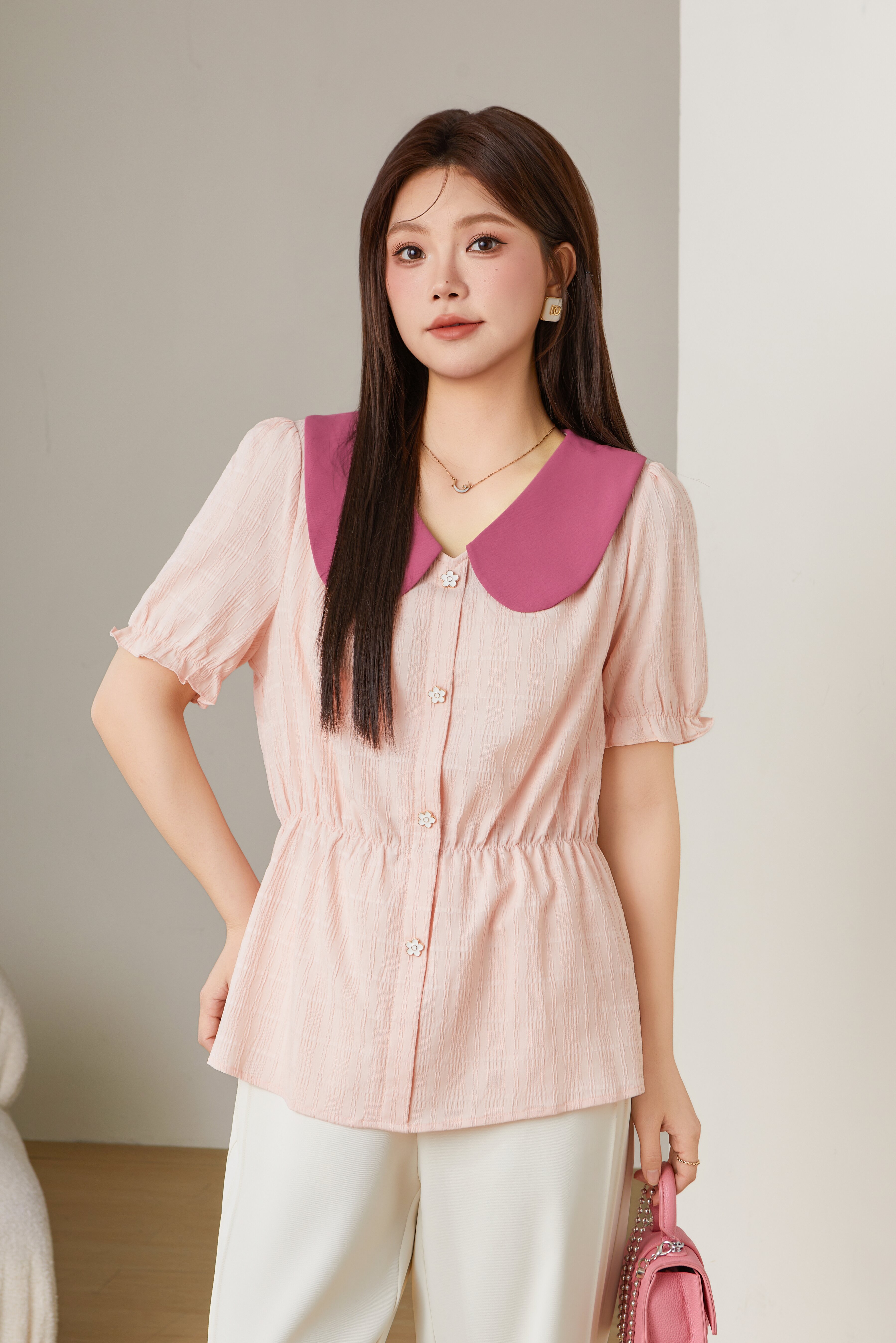 Large Lapel Contrast Color Shirt Dxa0997