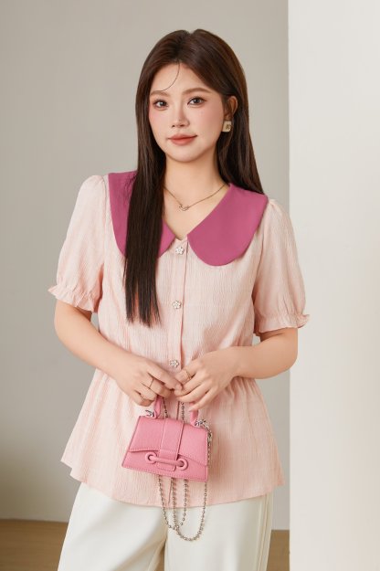 Large Lapel Contrast Color Shirt Dxa0997