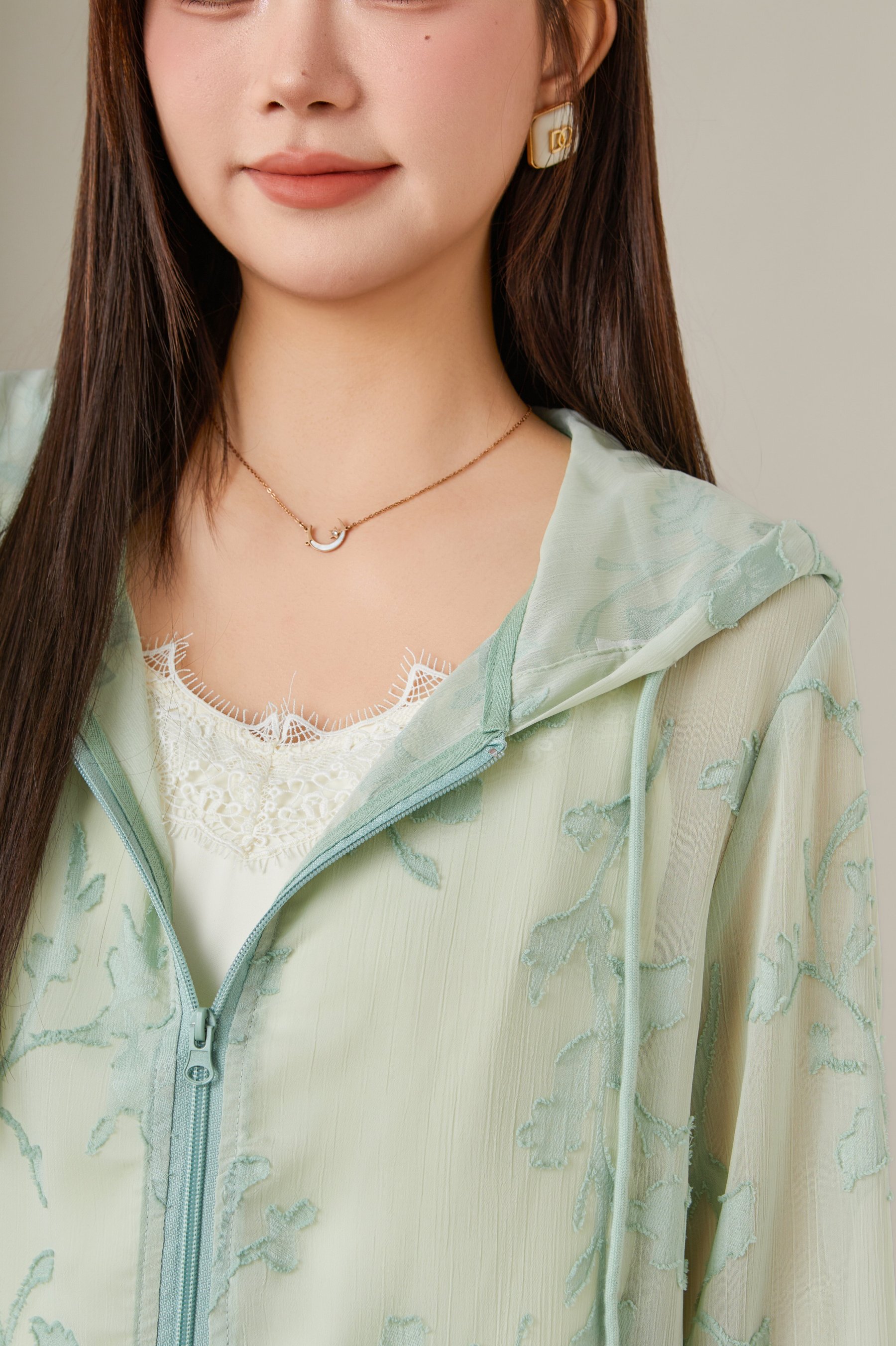 Jacquard Hooded Thin Jacket ECW2568N