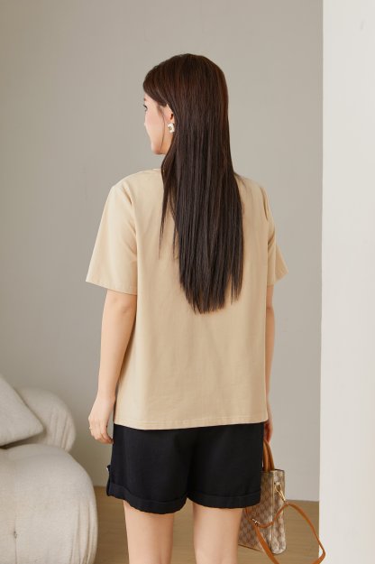 Round Neck Letter Print T-shirt Top Exz2670