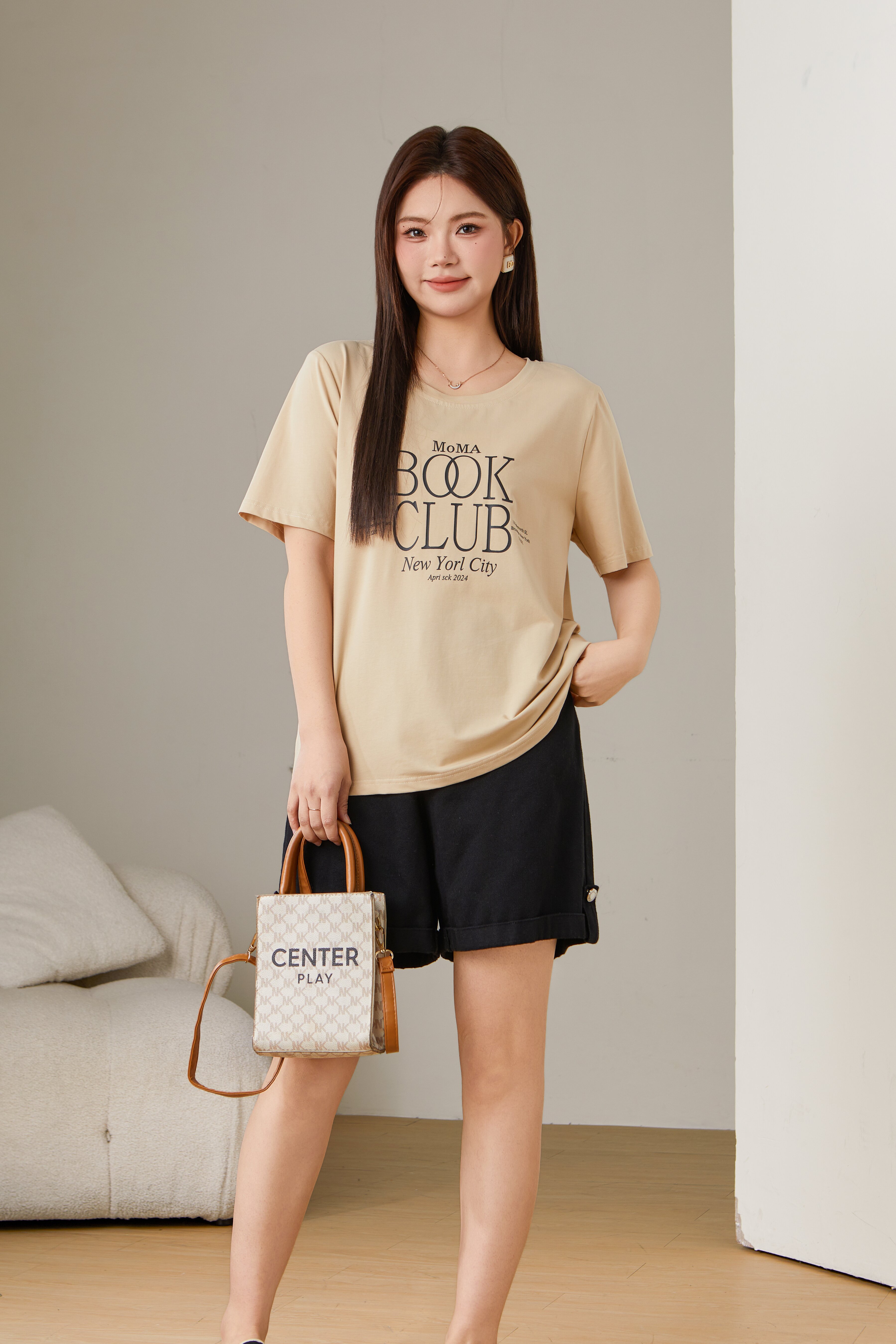 Round Neck Letter Print T-shirt Top Exz2670