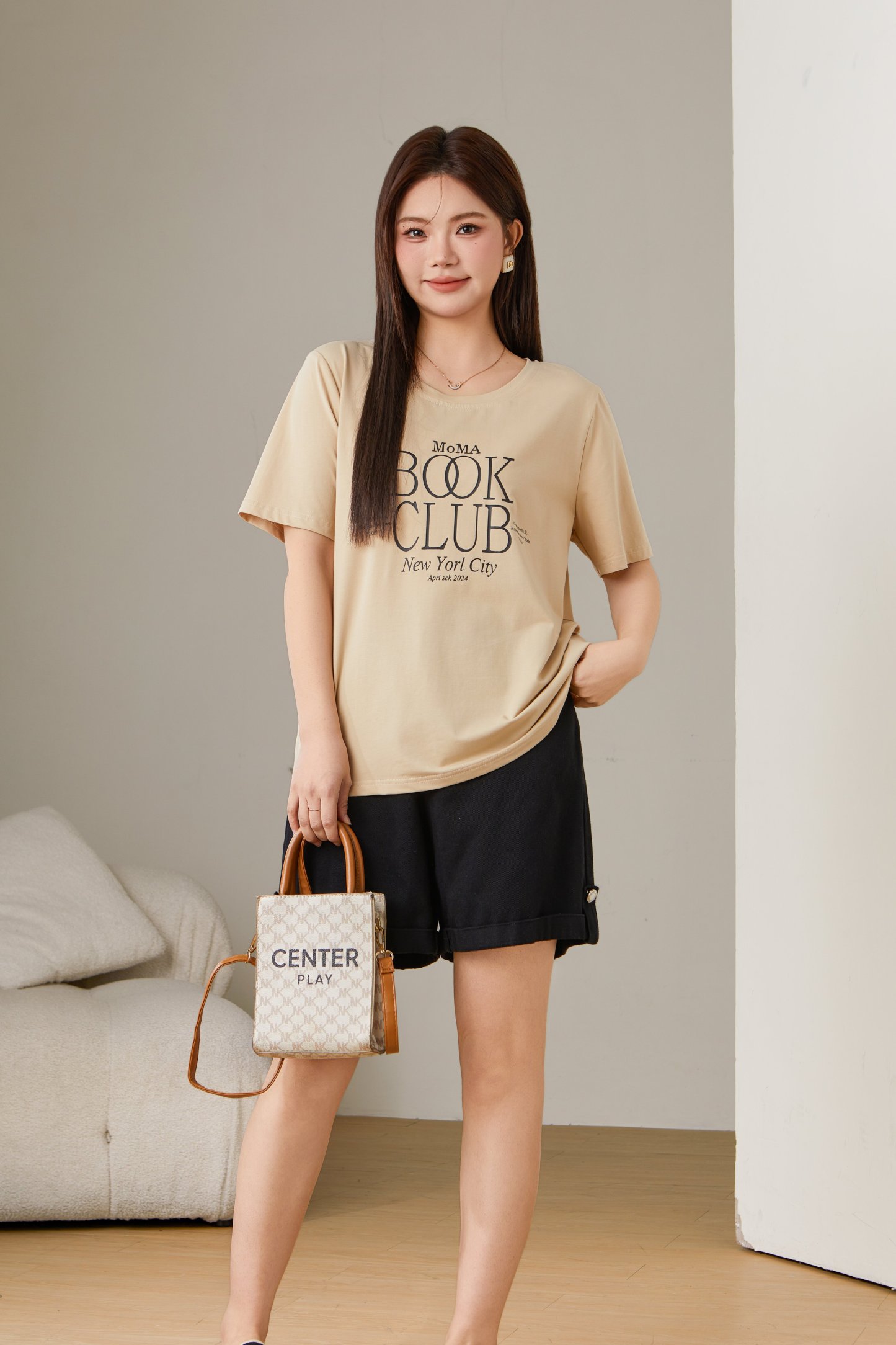 Round Neck Letter Print T-shirt Top Exz2670