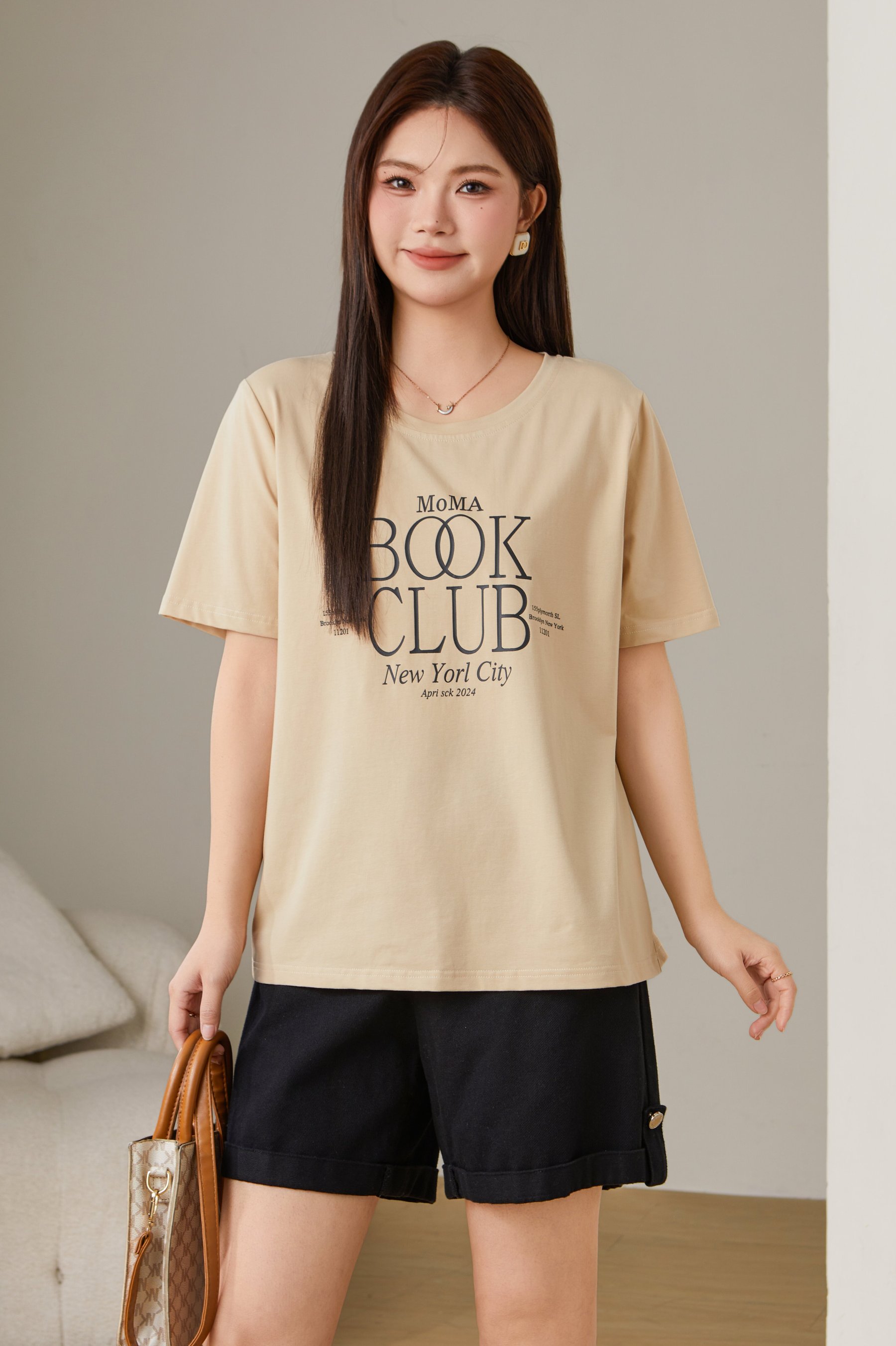 Round Neck Letter Print T-shirt Top Exz2670