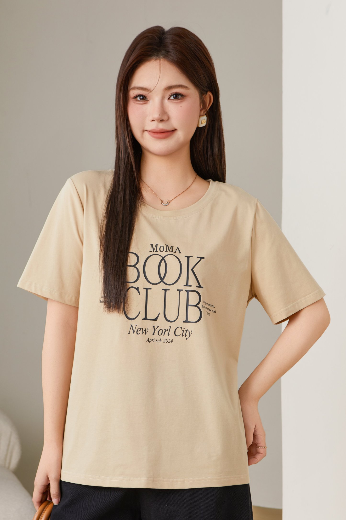 Round Neck Letter Print T-shirt Top Exz2670