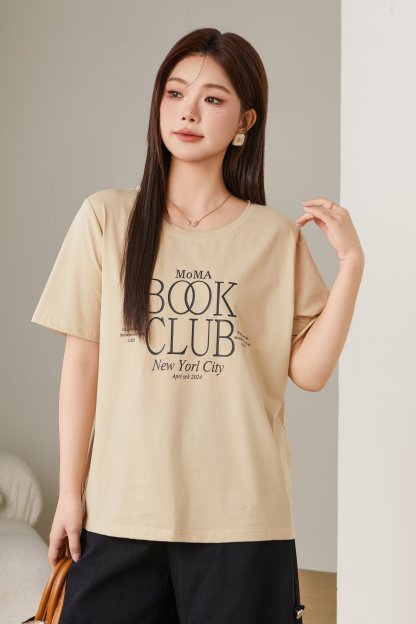 Round Neck Letter Print T-shirt Top Exz2670
