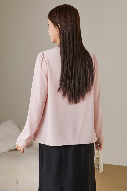 Embroidered V-neck Lantern Sleeve Blouse ECA2623