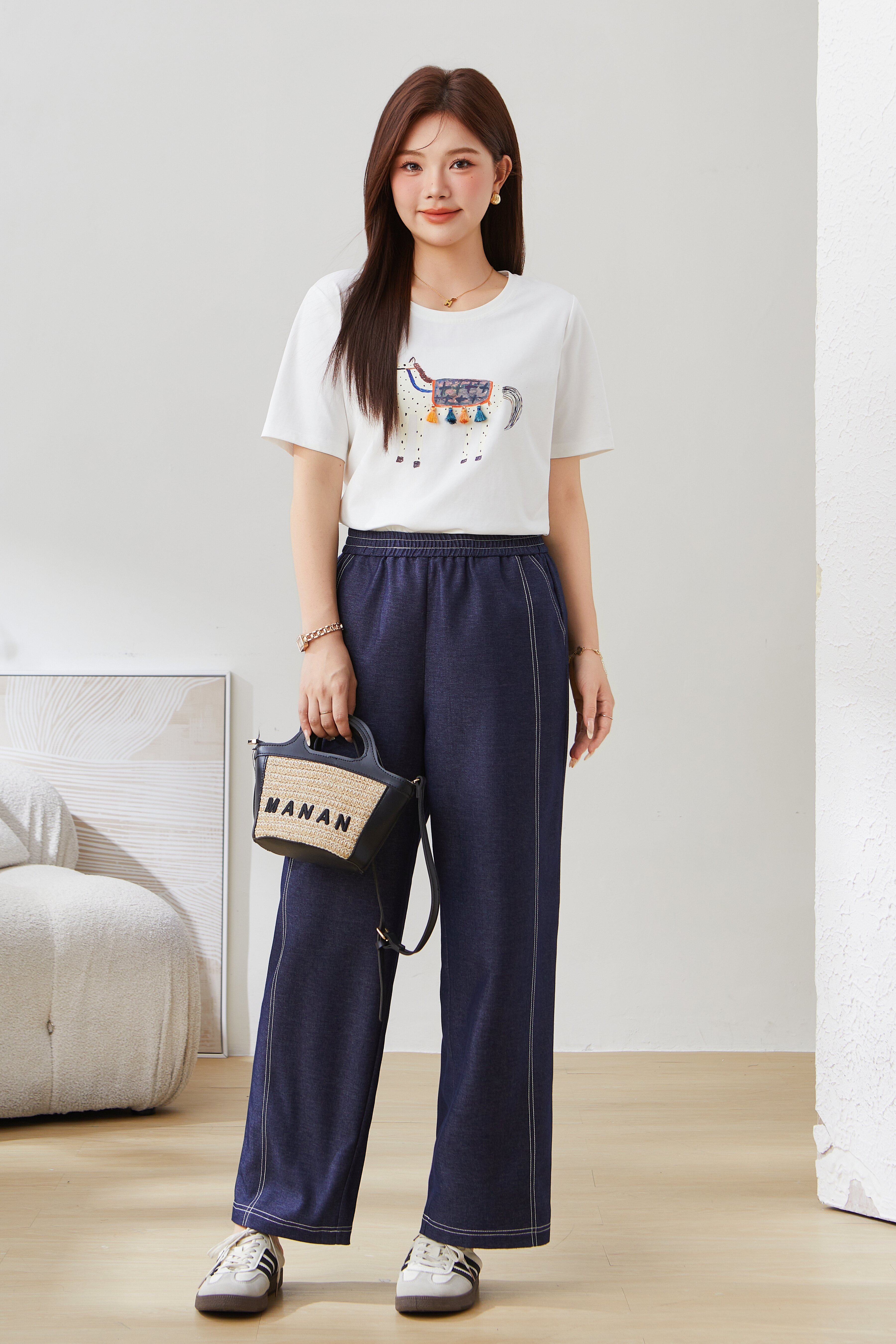 Fashionable Modern Imitation Denim Casual Pants EXK5303