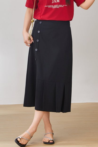 High Waist Side Breasted Pleated Skirt Exbq3001
