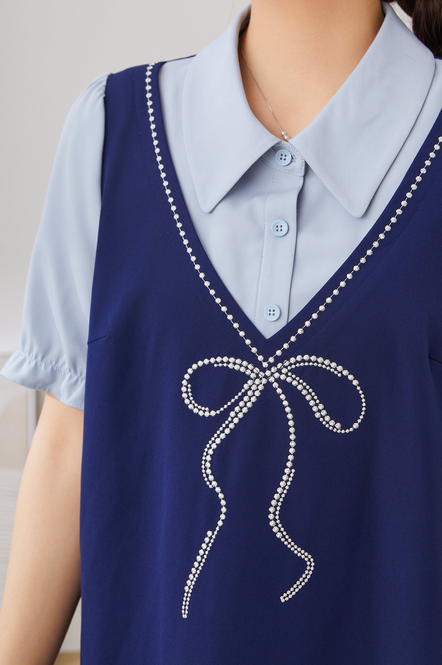 Fake Two-Piece A- line Dress Exq2969