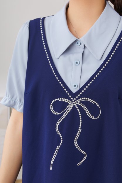 Fake Two-Piece A- line Dress Exq2969