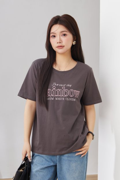 Round Neck Letter Embroidery Fashion Top EXZ2900