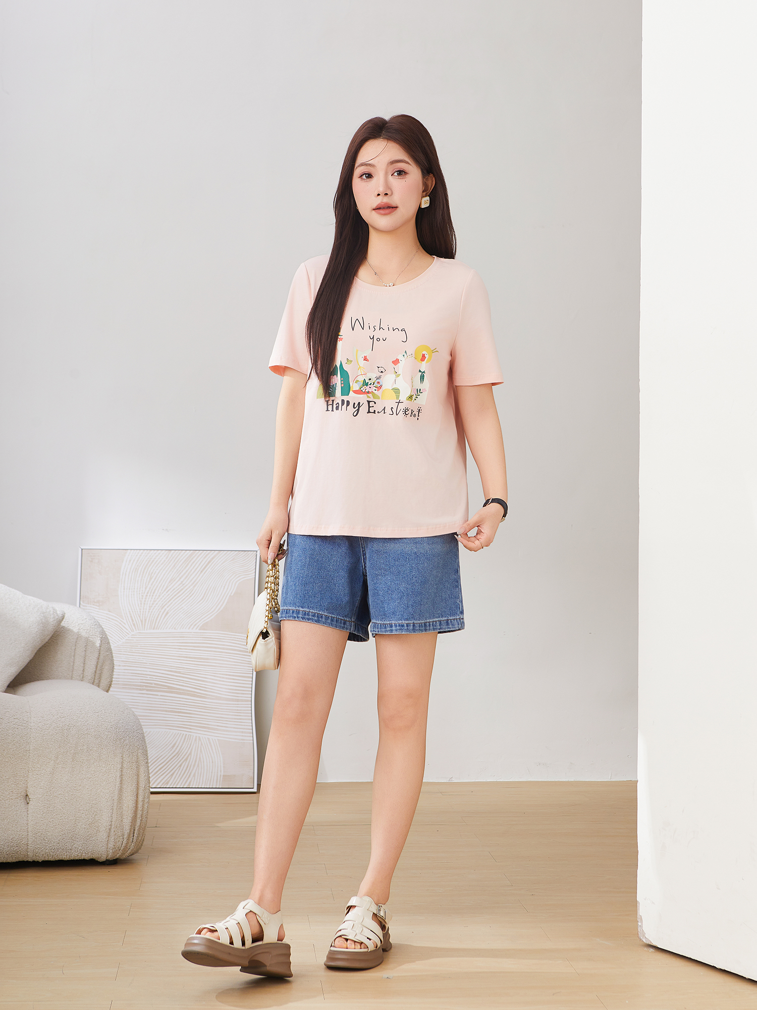 Loose Round Neck Slimming Printed T-Shirt DXZ1279