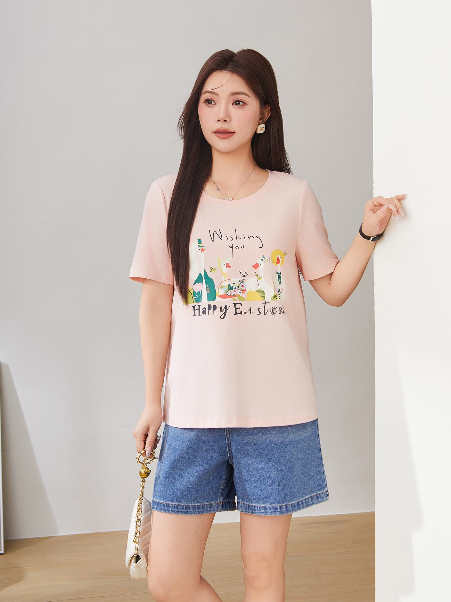 Loose Round Neck Slimming Printed T-Shirt DXZ1279