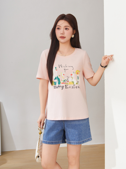 Loose Round Neck Slimming Printed T-Shirt DXZ1279