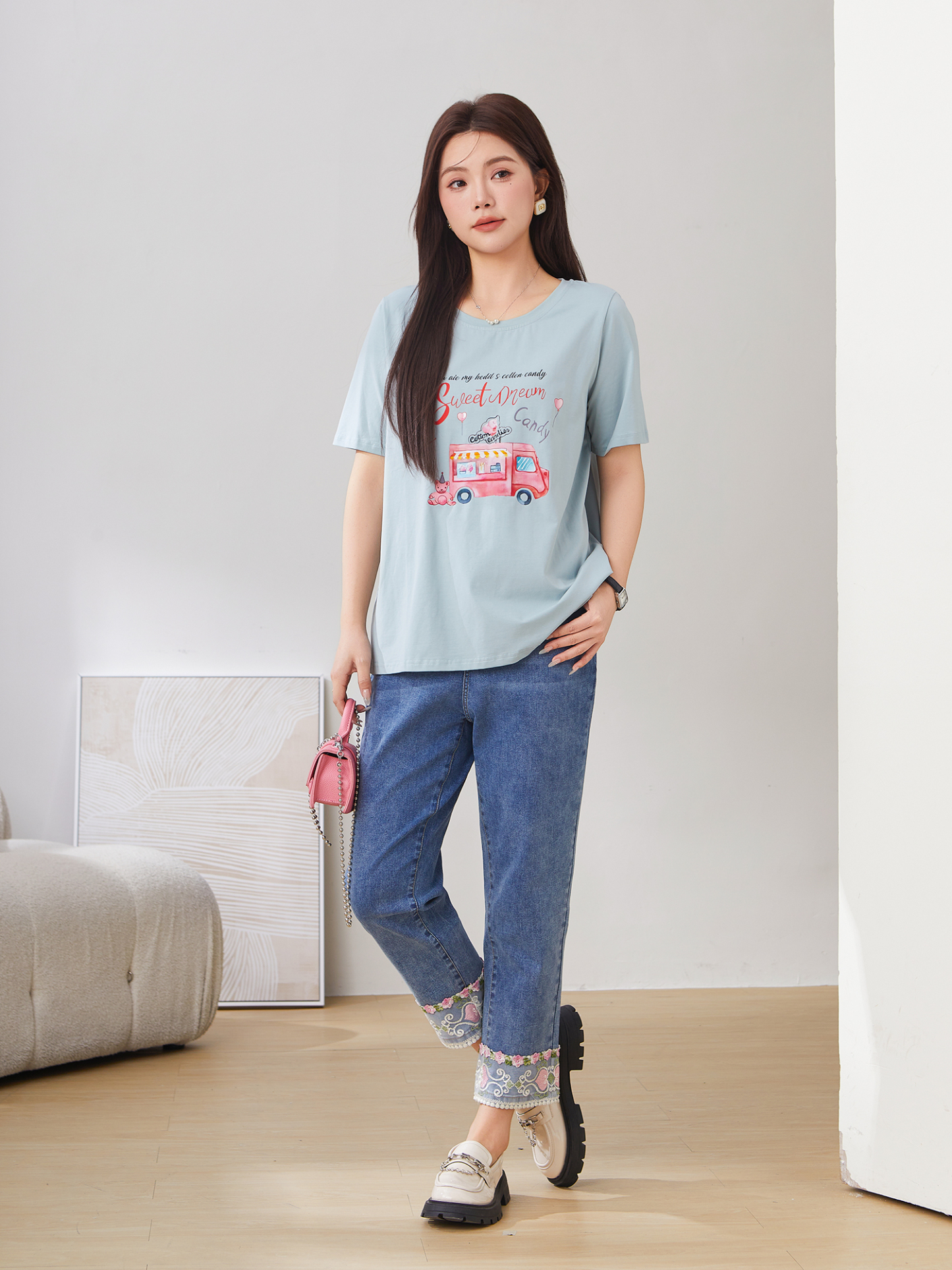Cartoon Style Versatile Skin-friendly Knitted T-shirt DXZ1330