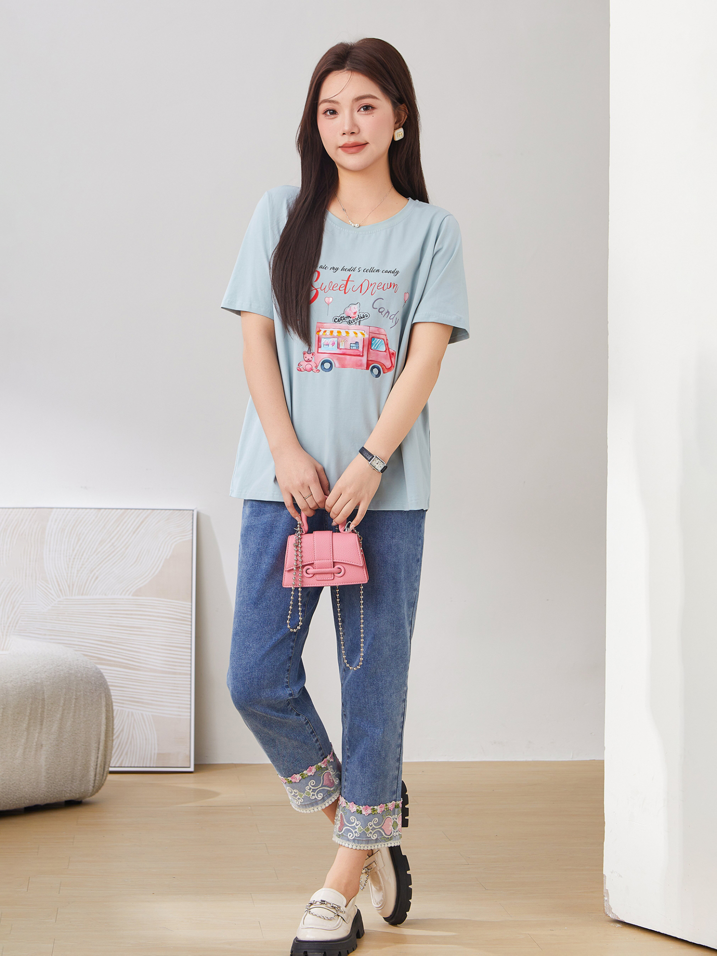 Cartoon Style Versatile Skin-friendly Knitted T-shirt DXZ1330