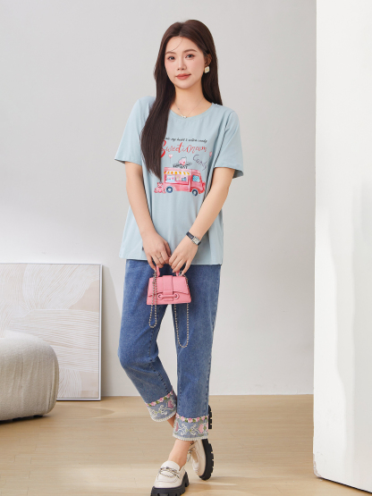 Cartoon Style Versatile Skin-friendly Knitted T-shirt DXZ1330