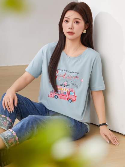 Cartoon Style Versatile Skin-friendly Knitted T-shirt DXZ1330