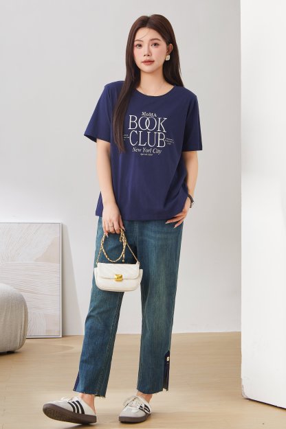 Round Neck Letter Print T-shirt Top Exz2670