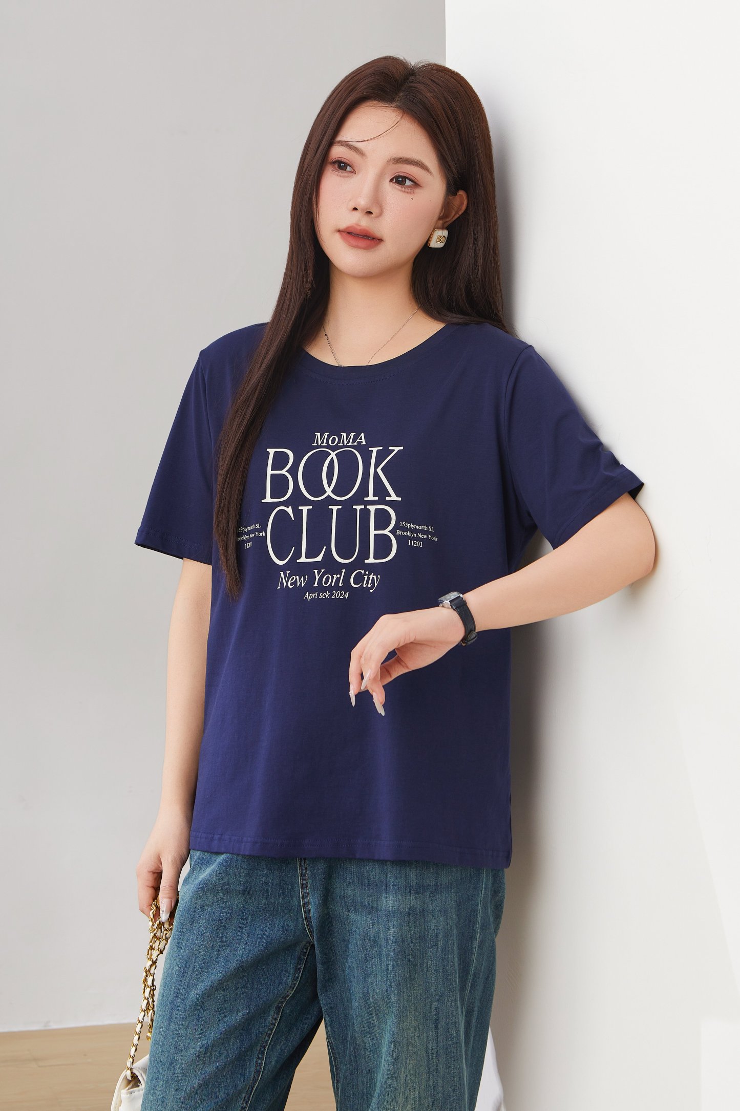 Round Neck Letter Print T-shirt Top Exz2670