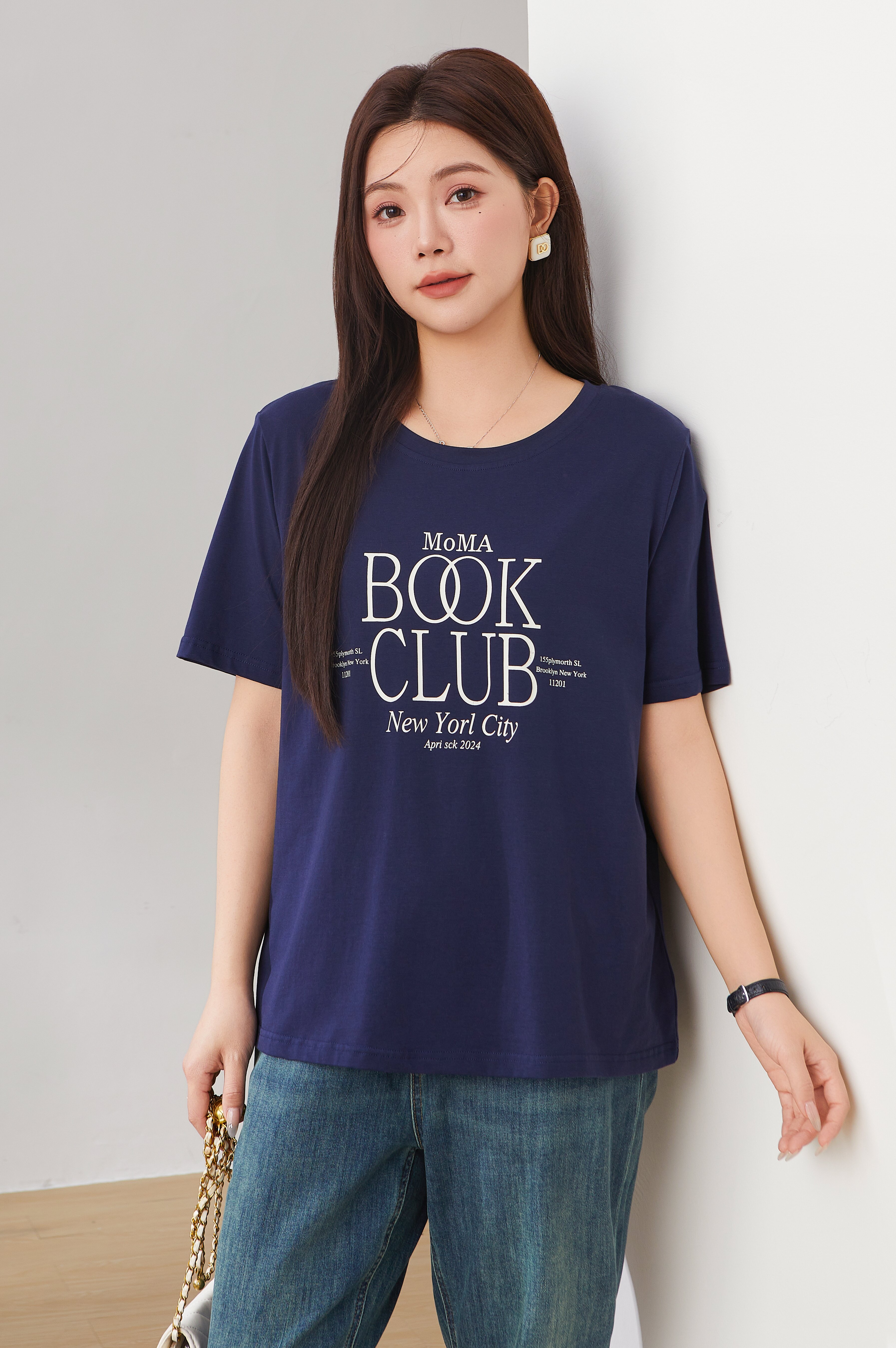 Round Neck Letter Print T-shirt Top Exz2670