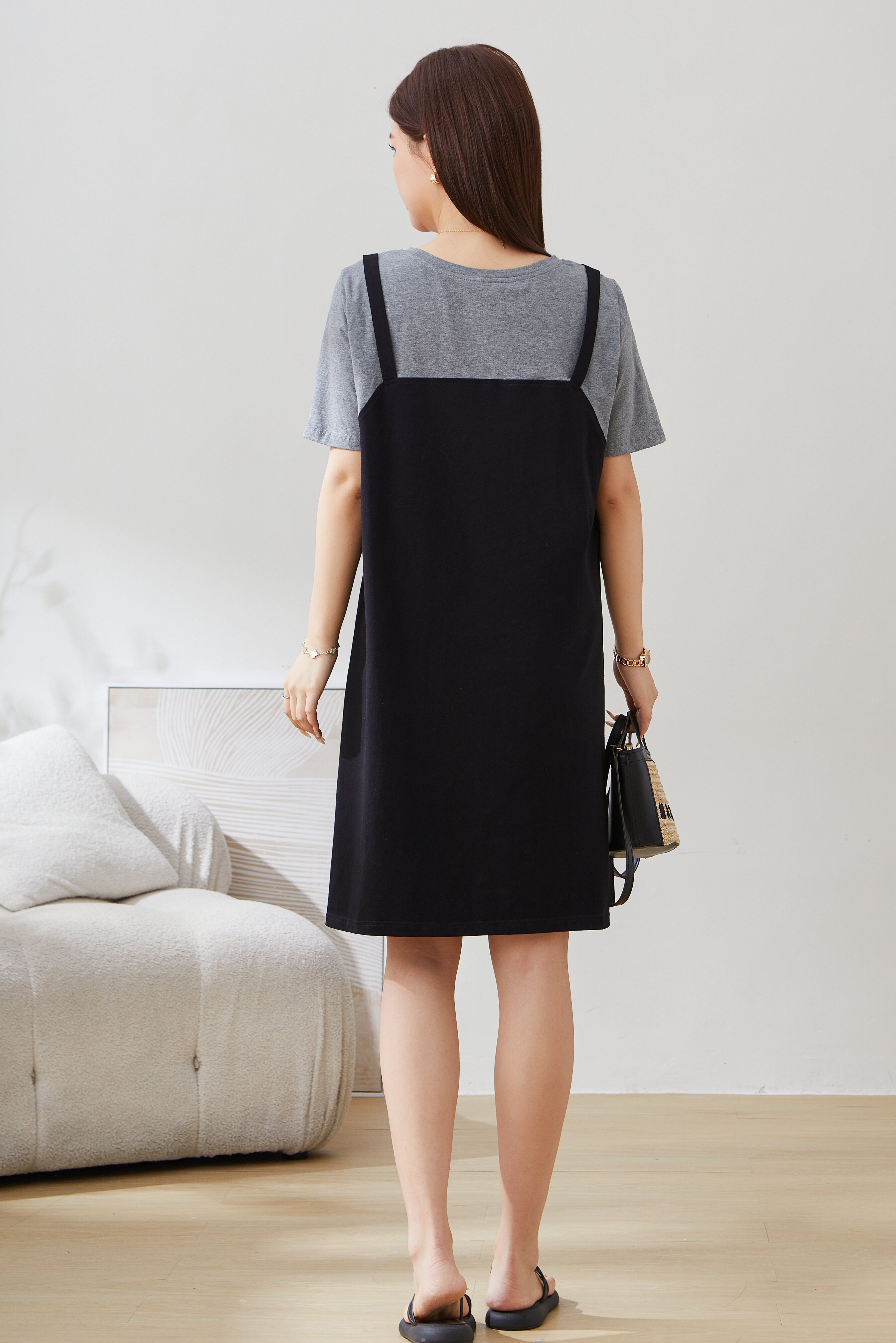 SEA Color Block Fake Two-Piece Mid-Length Dress EXQ5298