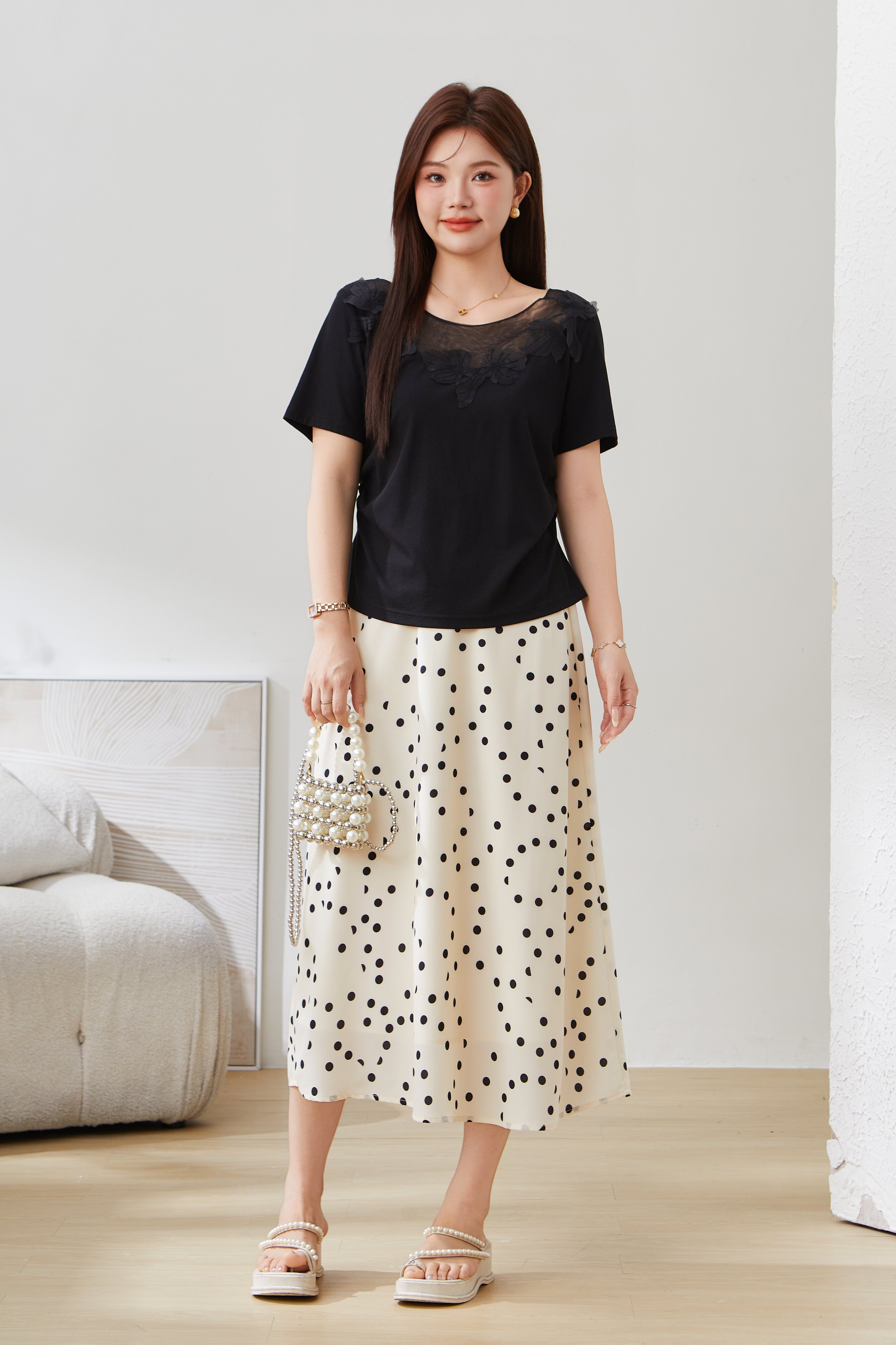 Spliced Three-Dimensional Flower Top EXZ5282