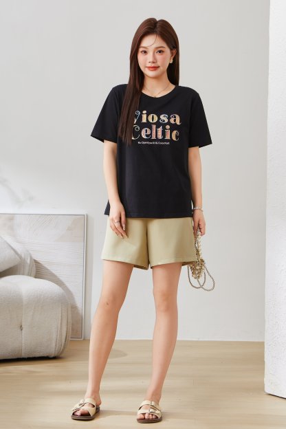 Arch Bridge Letter Embroidered Knitted Short Sleeve EXZ5311