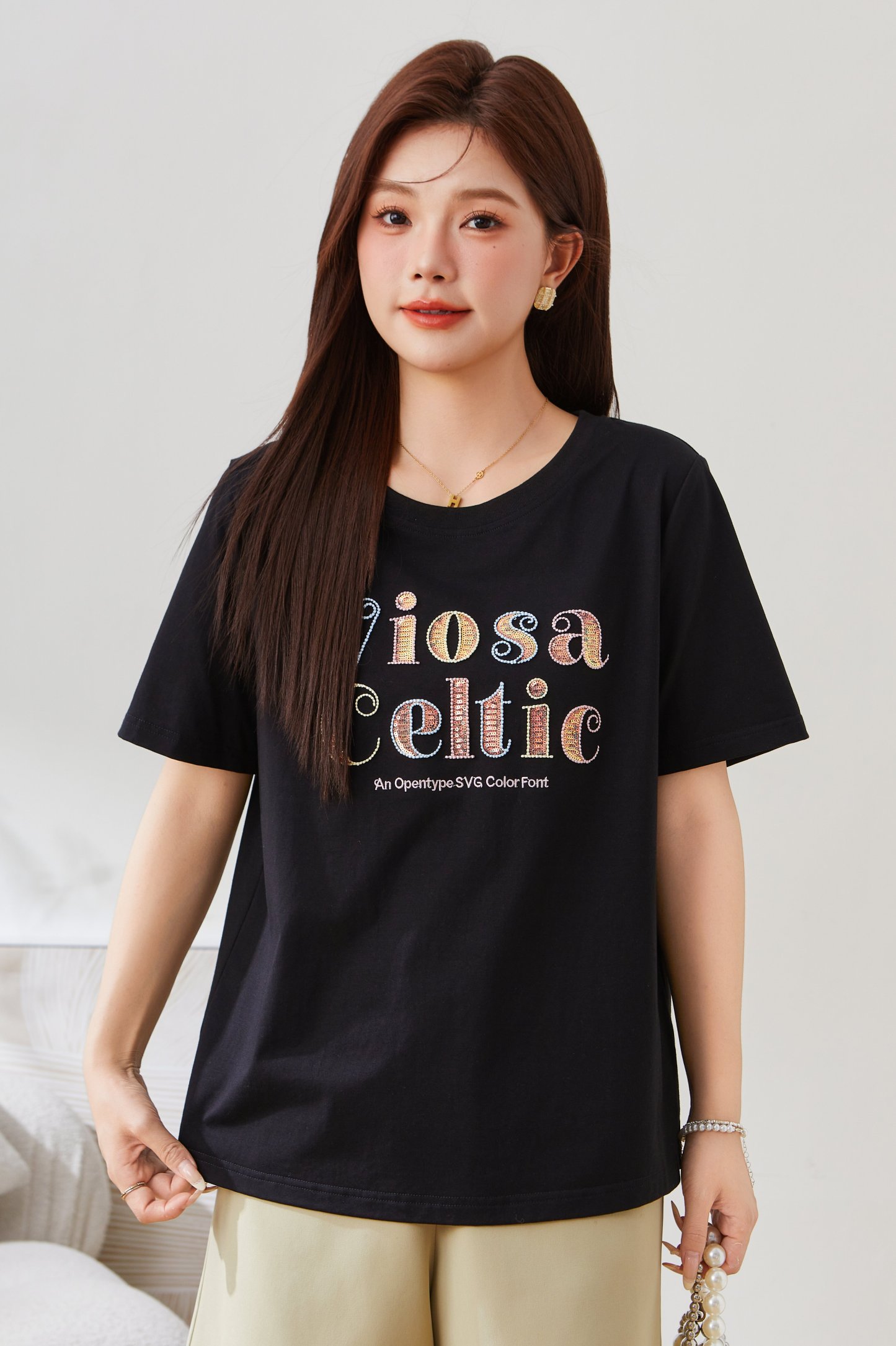 Arch Bridge Letter Embroidered Knitted Short Sleeve EXZ5311