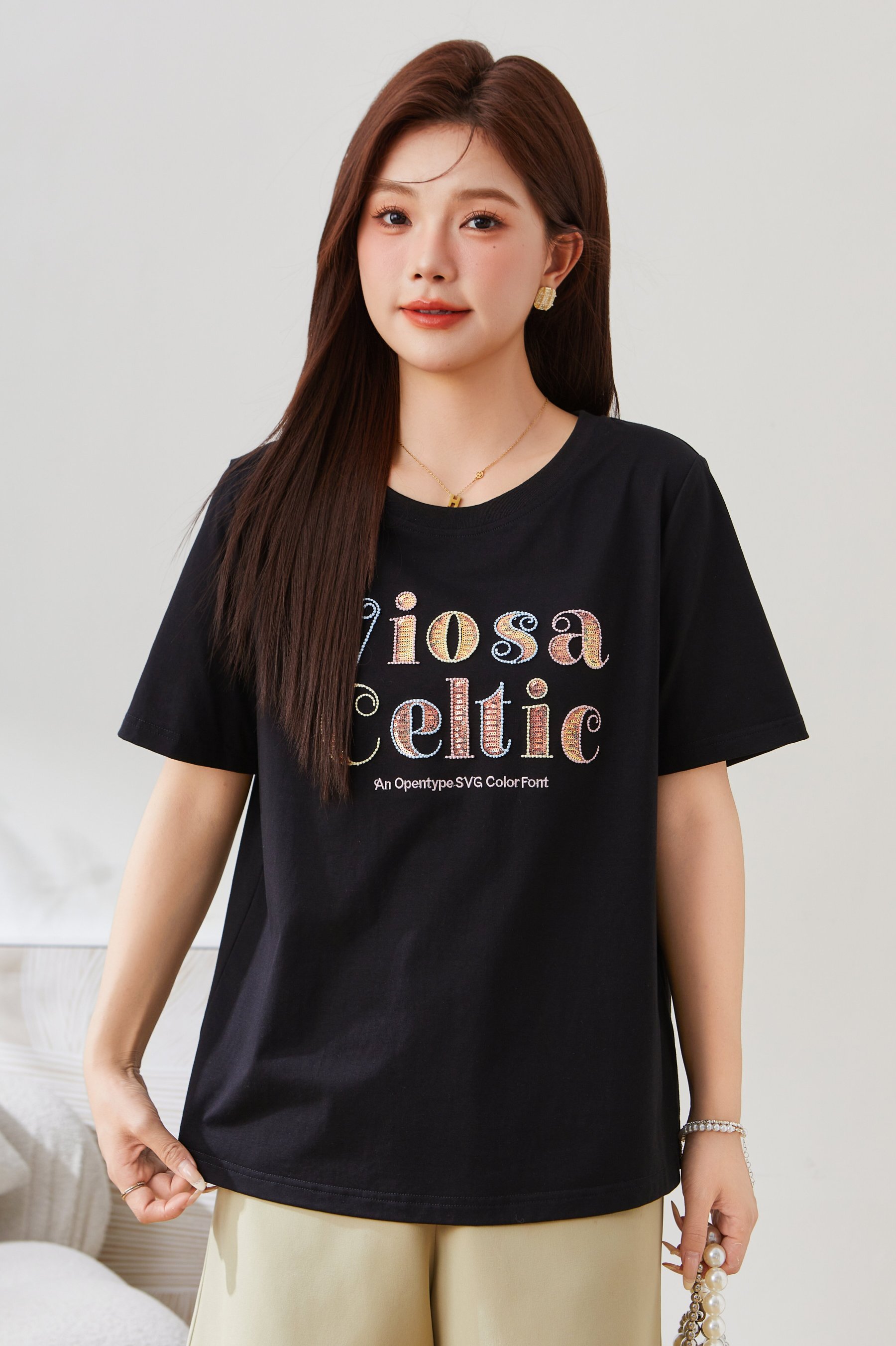 Arch Bridge Letter Embroidered Knitted Short Sleeve EXZ5311