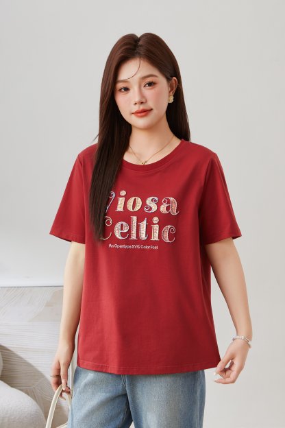 Arch Bridge Letter Embroidered Knitted Short Sleeve EXZ5311