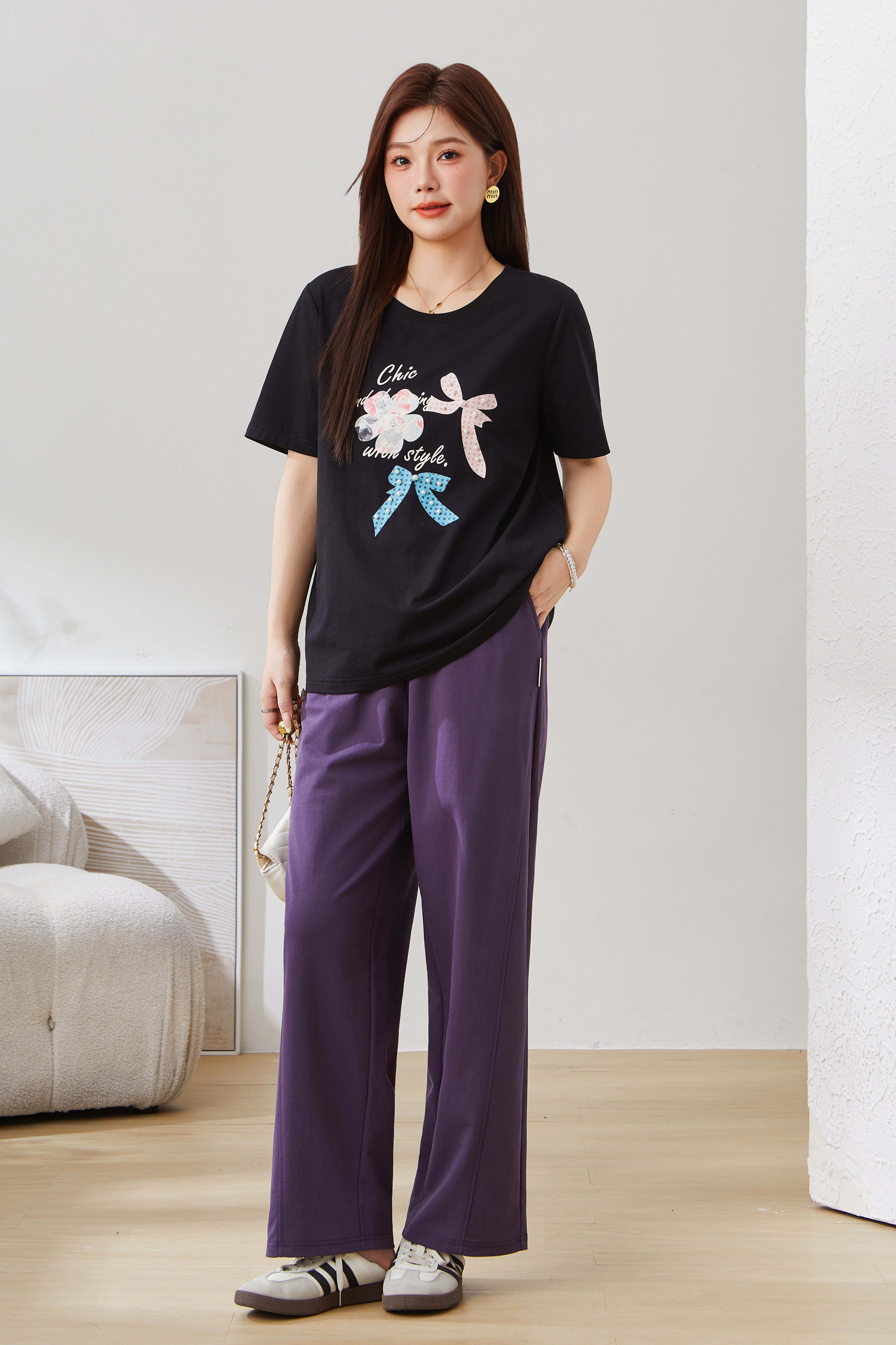 Sports Style Elastic Waist Drawstring Wide Leg Pants EXK5500N