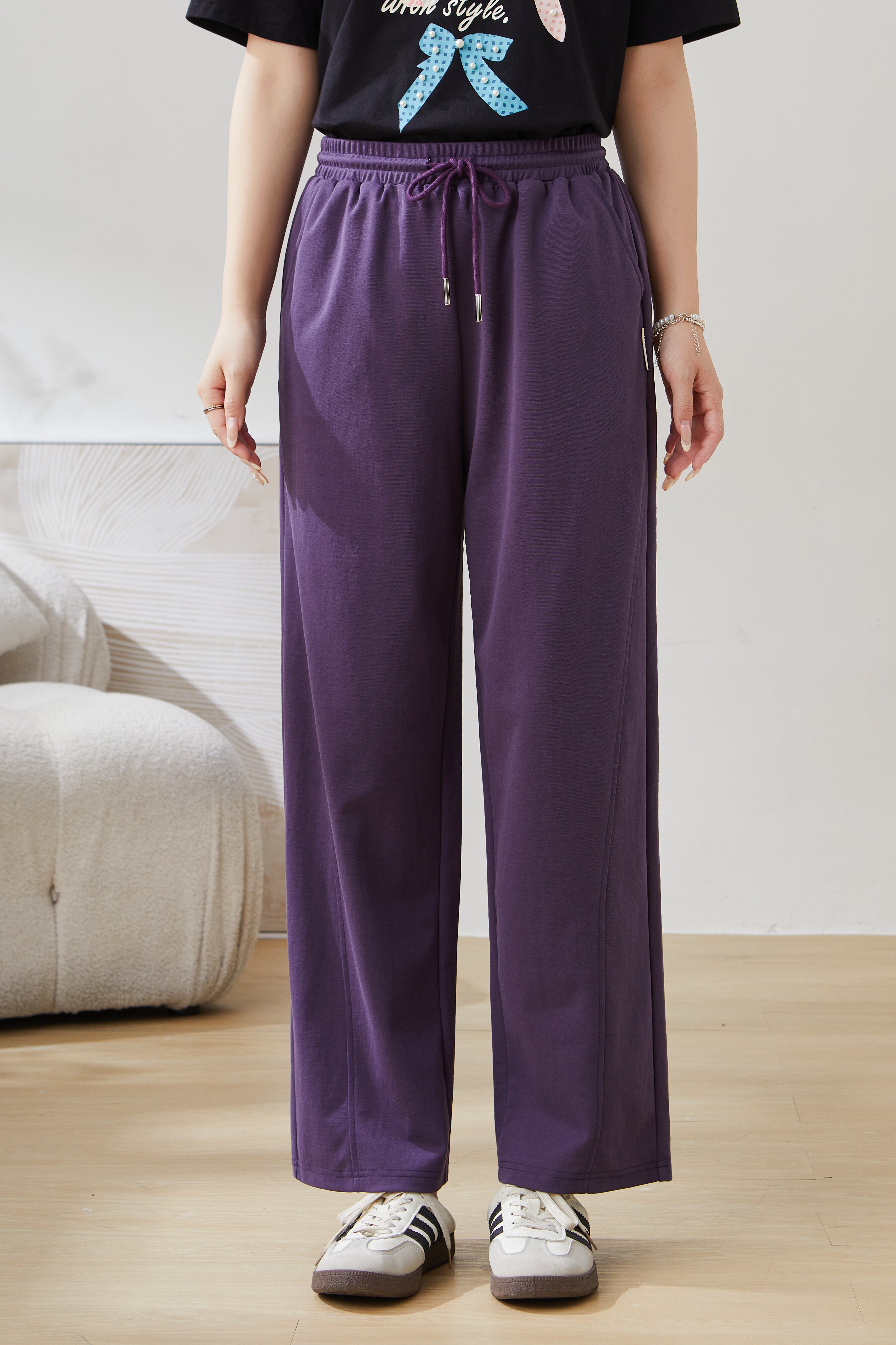 Sports Style Elastic Waist Drawstring Wide Leg Pants EXK5500N